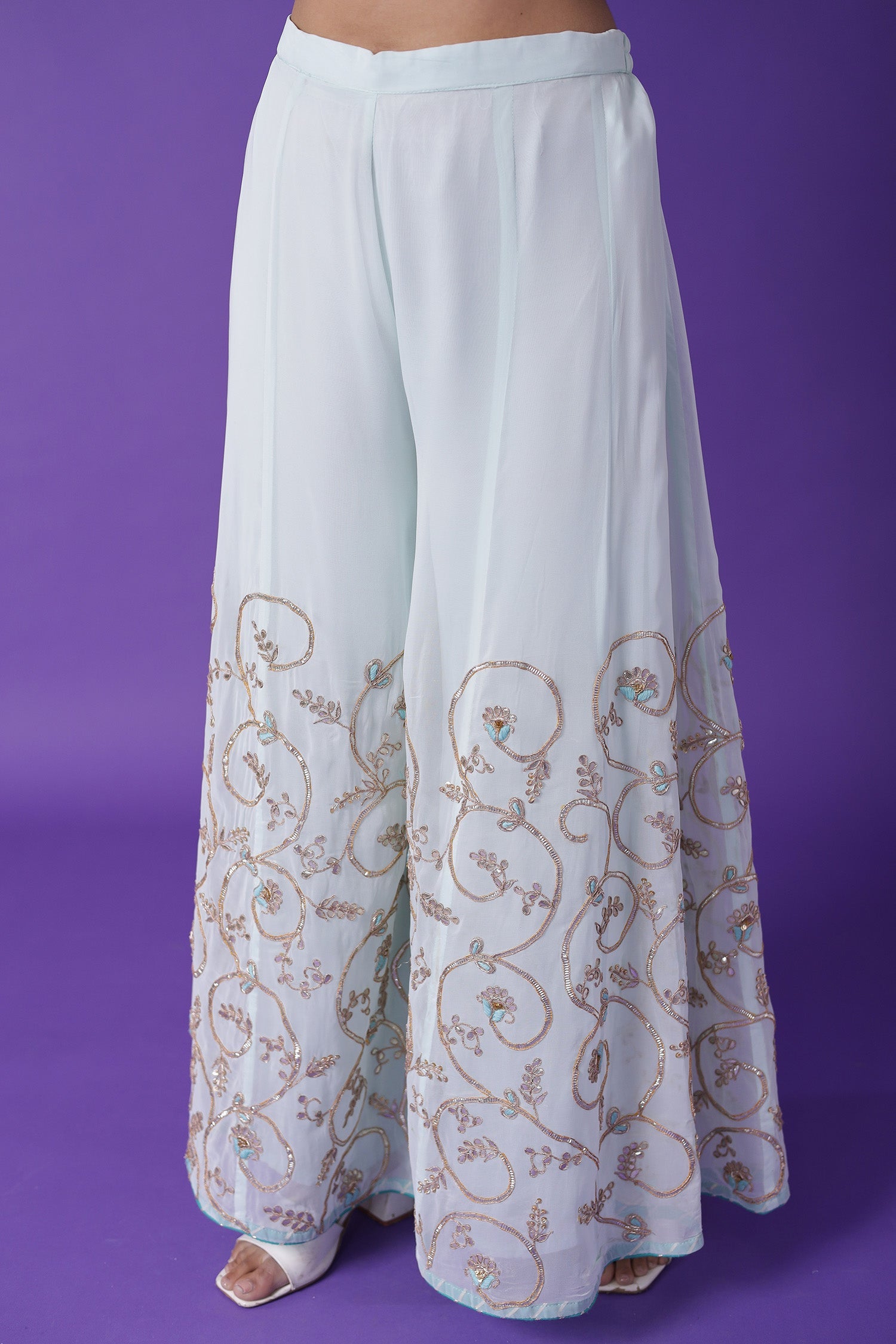 Embroidered Georgette Sharara Suit with Gota Patti work