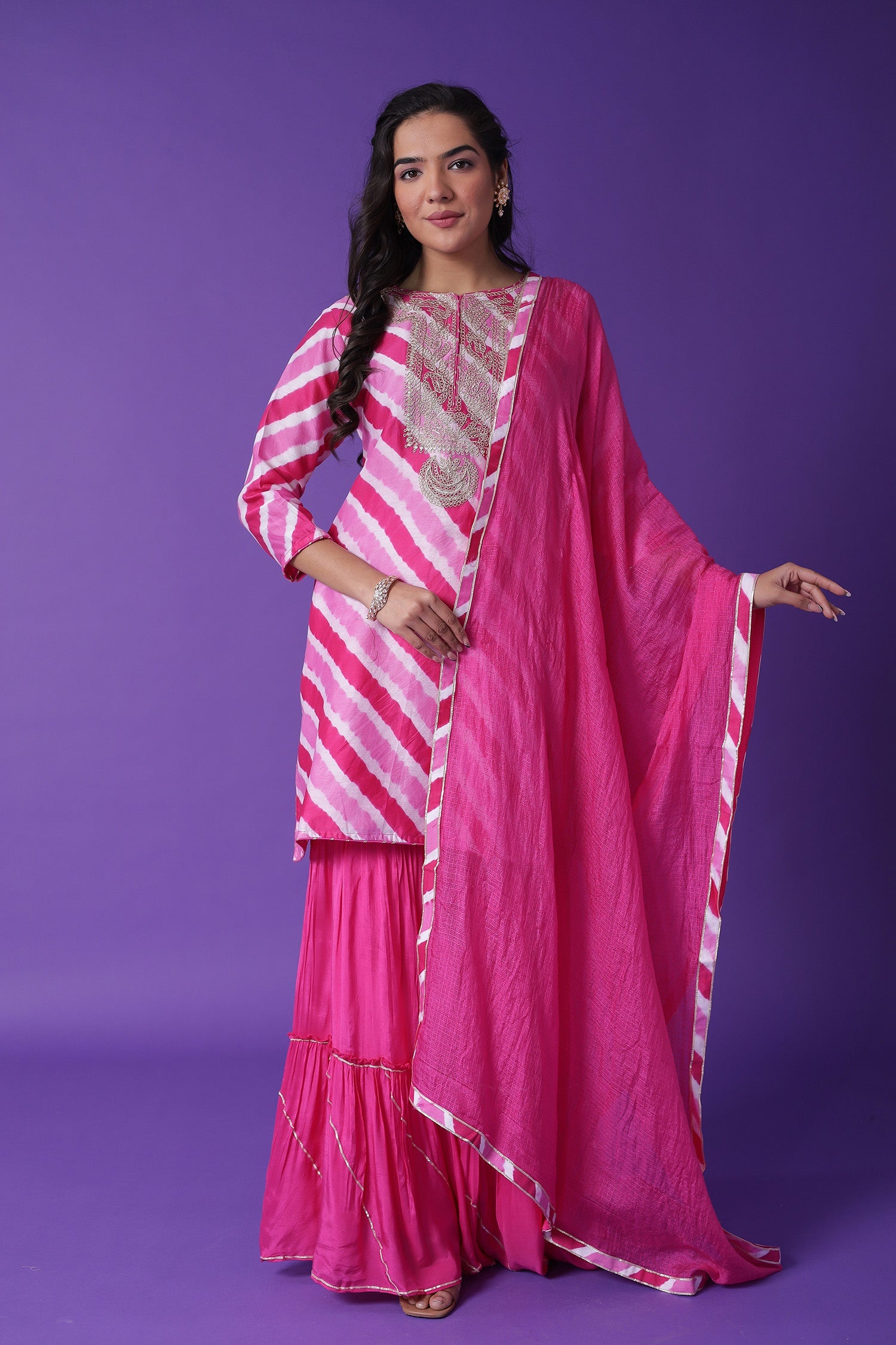 Leheriya Chanderi Sharara Suit with Dori work