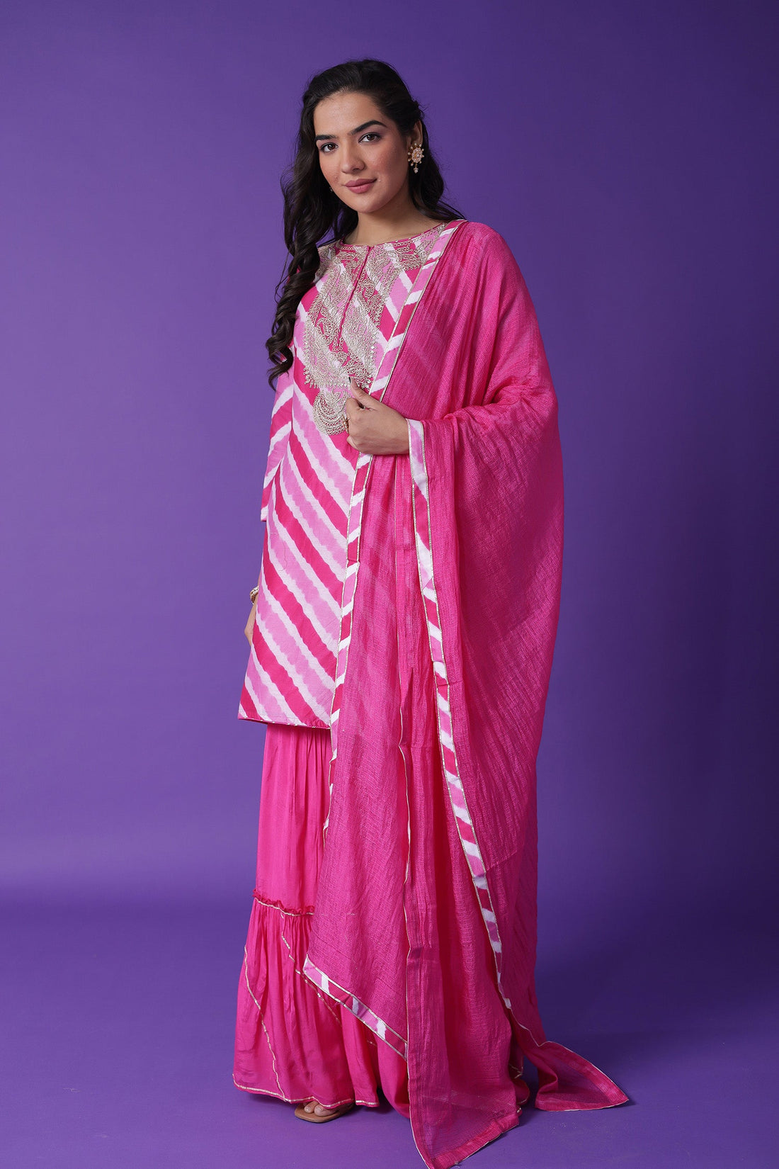Leheriya Chanderi Sharara Suit with Dori work