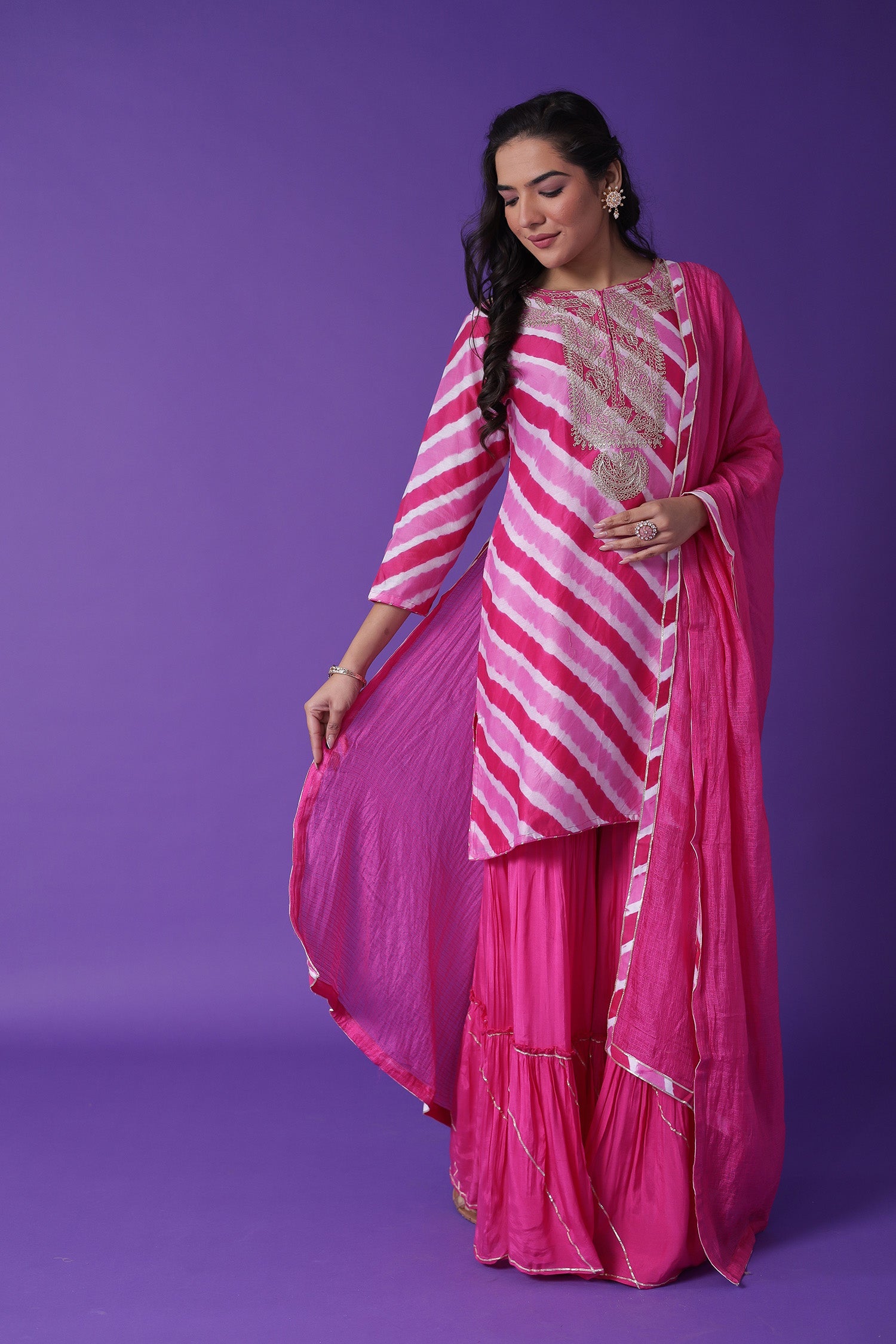 Leheriya Chanderi Sharara Suit with Dori work