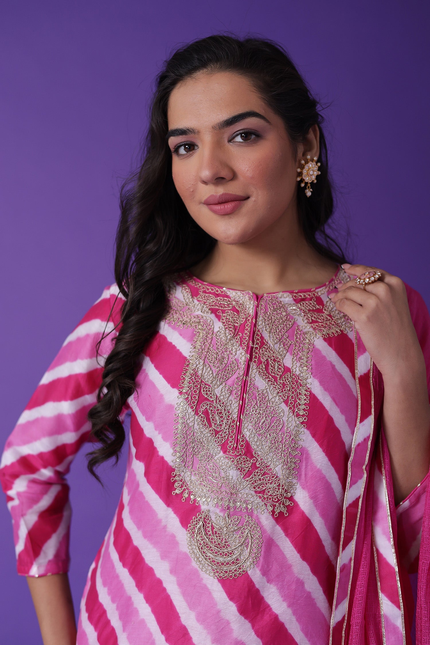 Leheriya Chanderi Sharara Suit with Dori work