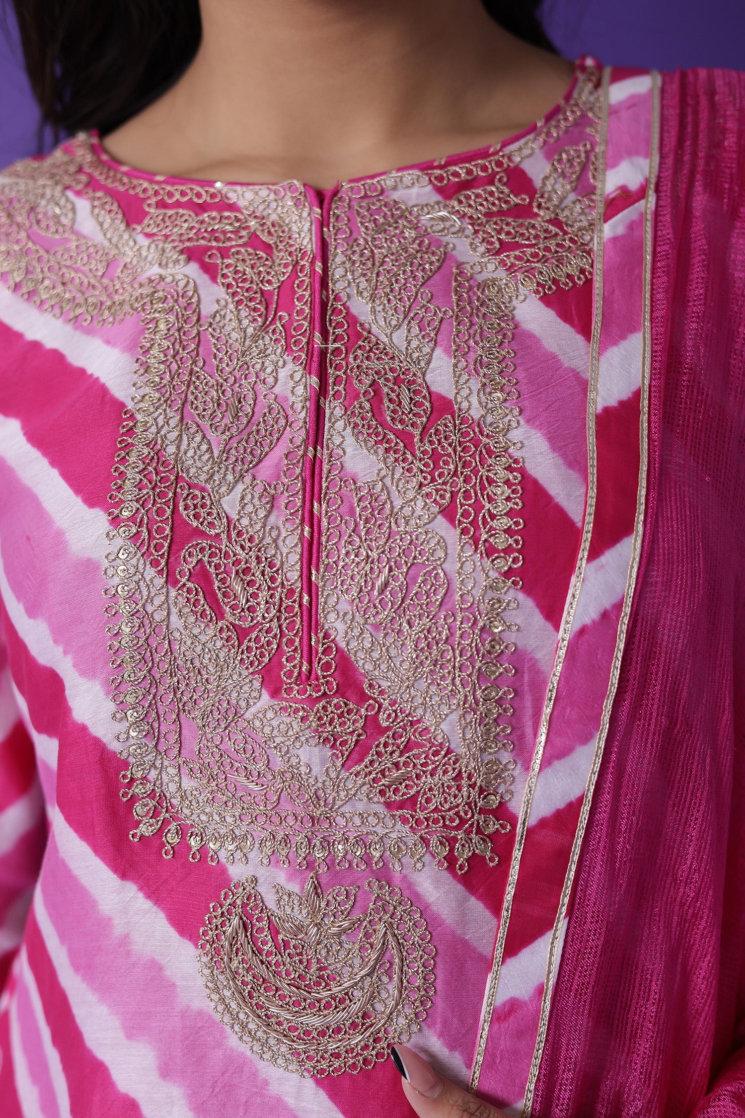 Leheriya Chanderi Sharara Suit with Dori work