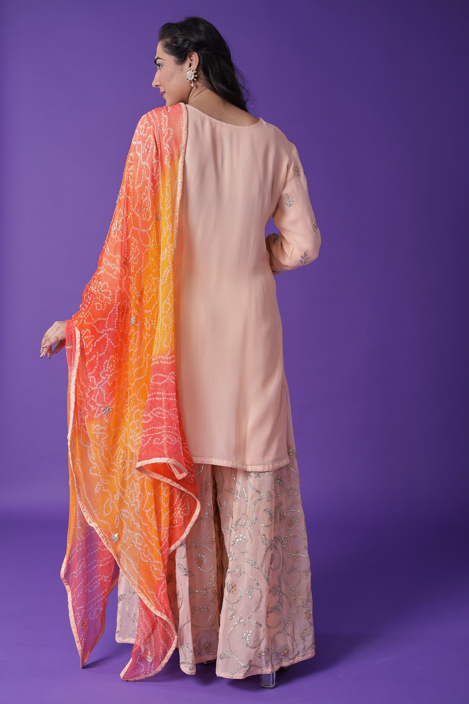 Embroidered Georgette Sharara Suit with Gota Patti work