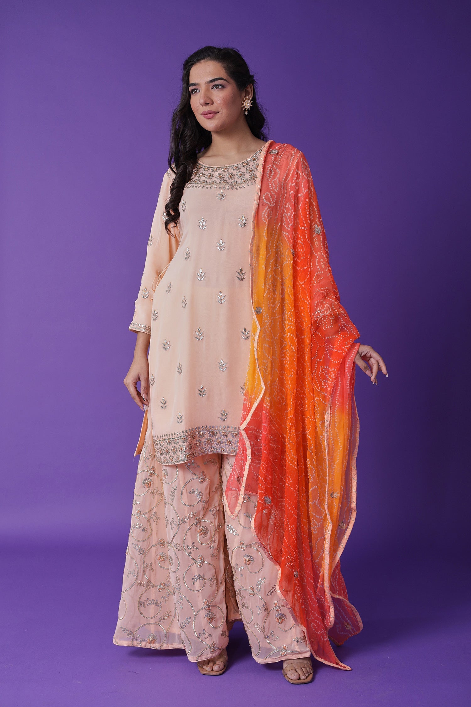 Embroidered Georgette Sharara Suit with Gota Patti work