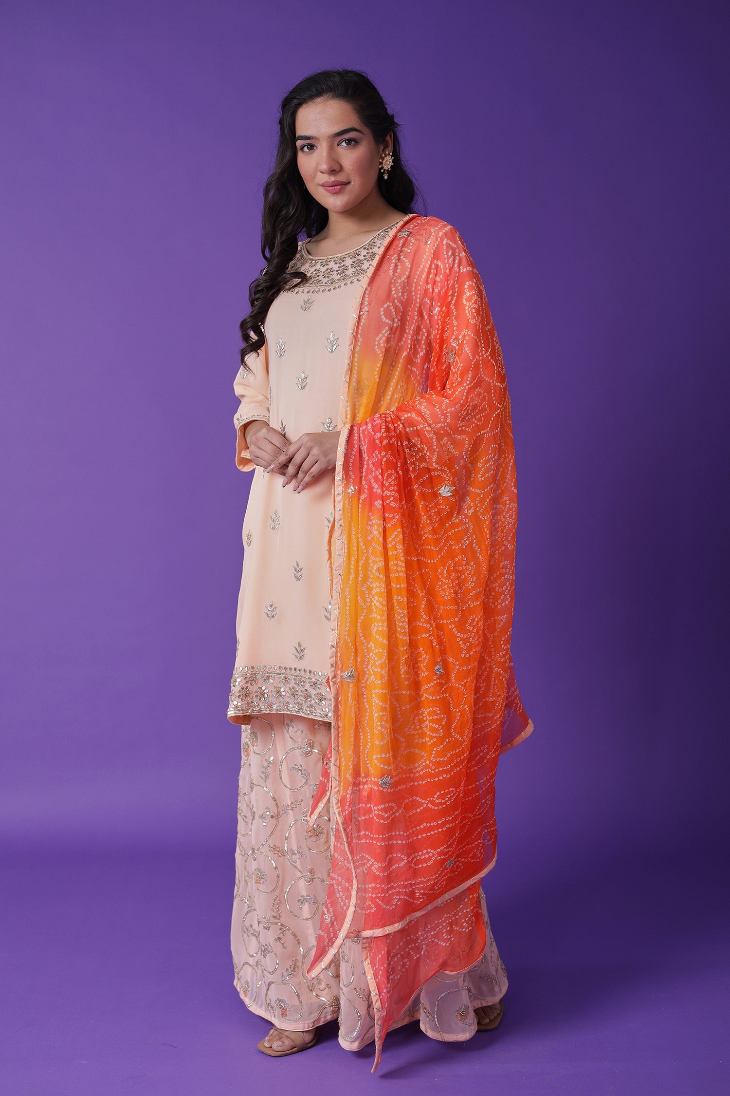 Embroidered Georgette Sharara Suit with Gota Patti work