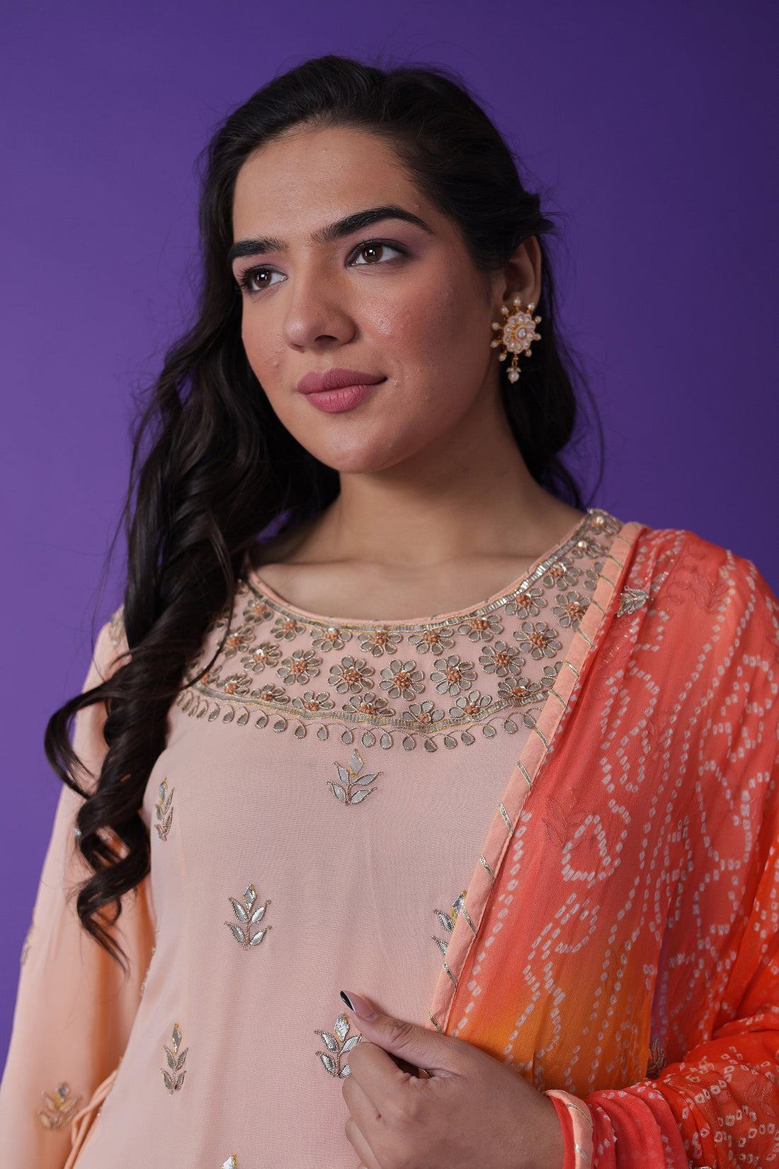 Embroidered Georgette Sharara Suit with Gota Patti work