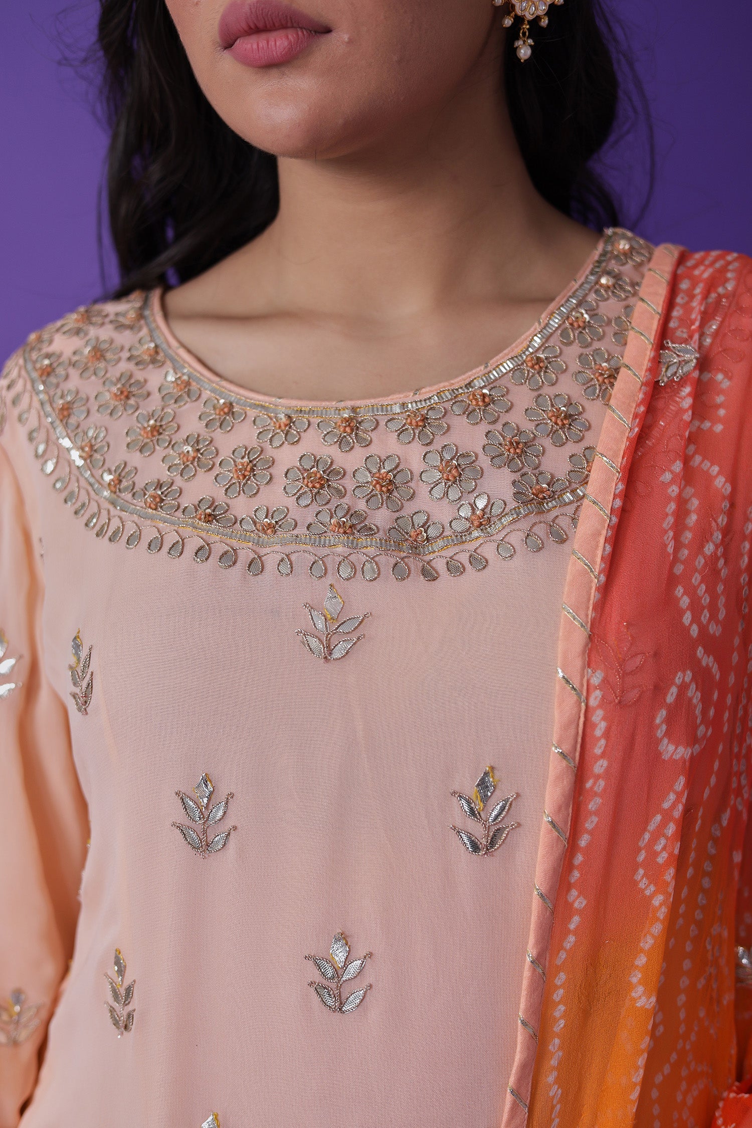 Embroidered Georgette Sharara Suit with Gota Patti work