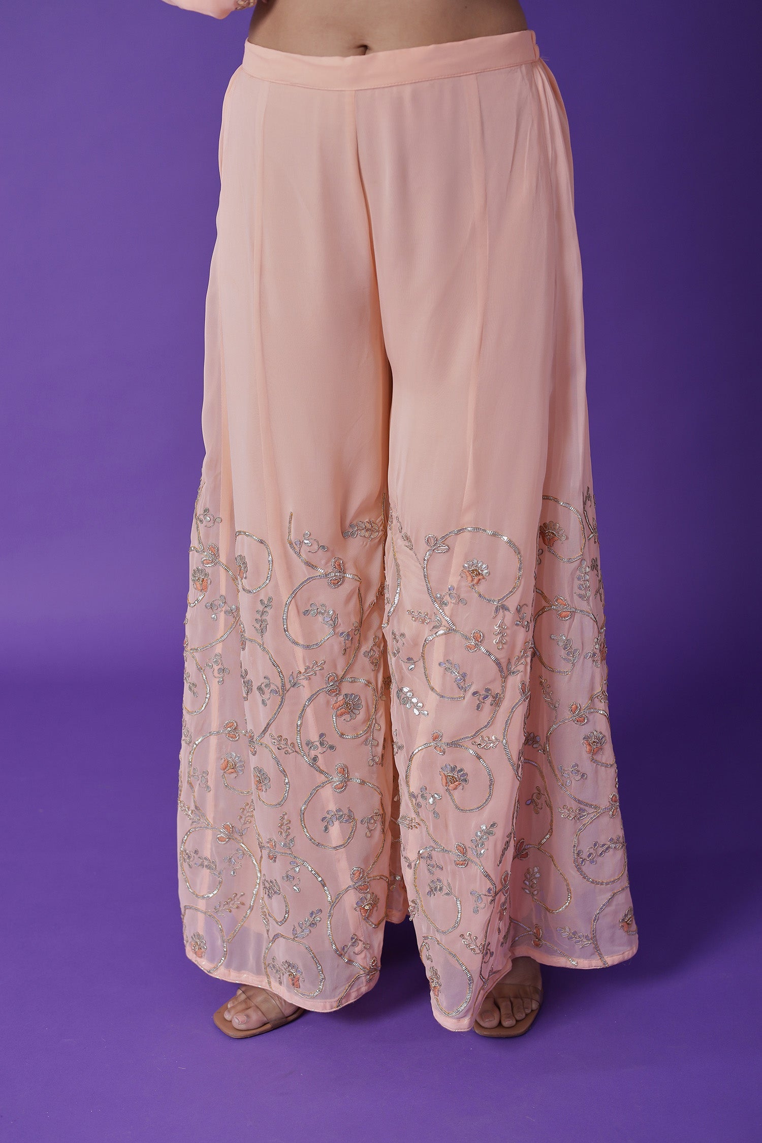 Embroidered Georgette Sharara Suit with Gota Patti work