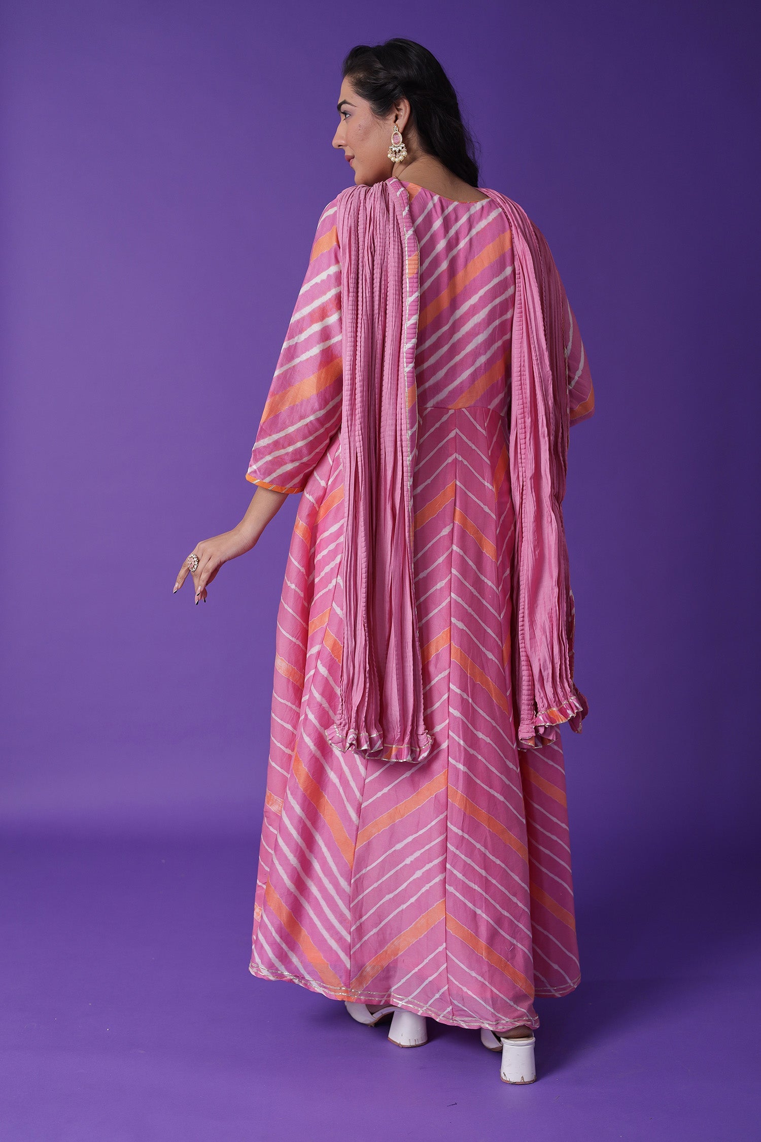 Leheriya Chanderi Anarkali Suit Embroidered with Gota Patti work