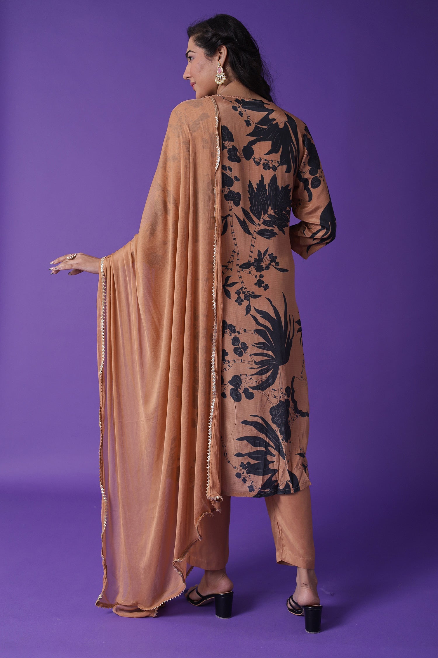 Printed Silk Blend Kurta Set with Embroidered work