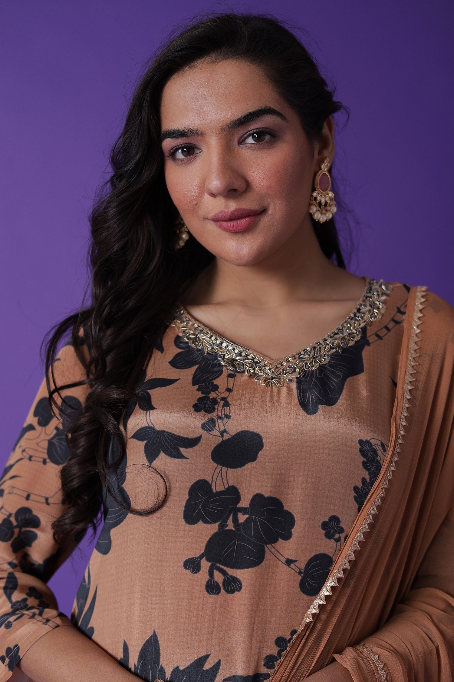 Printed Silk Blend Kurta Set with Embroidered work