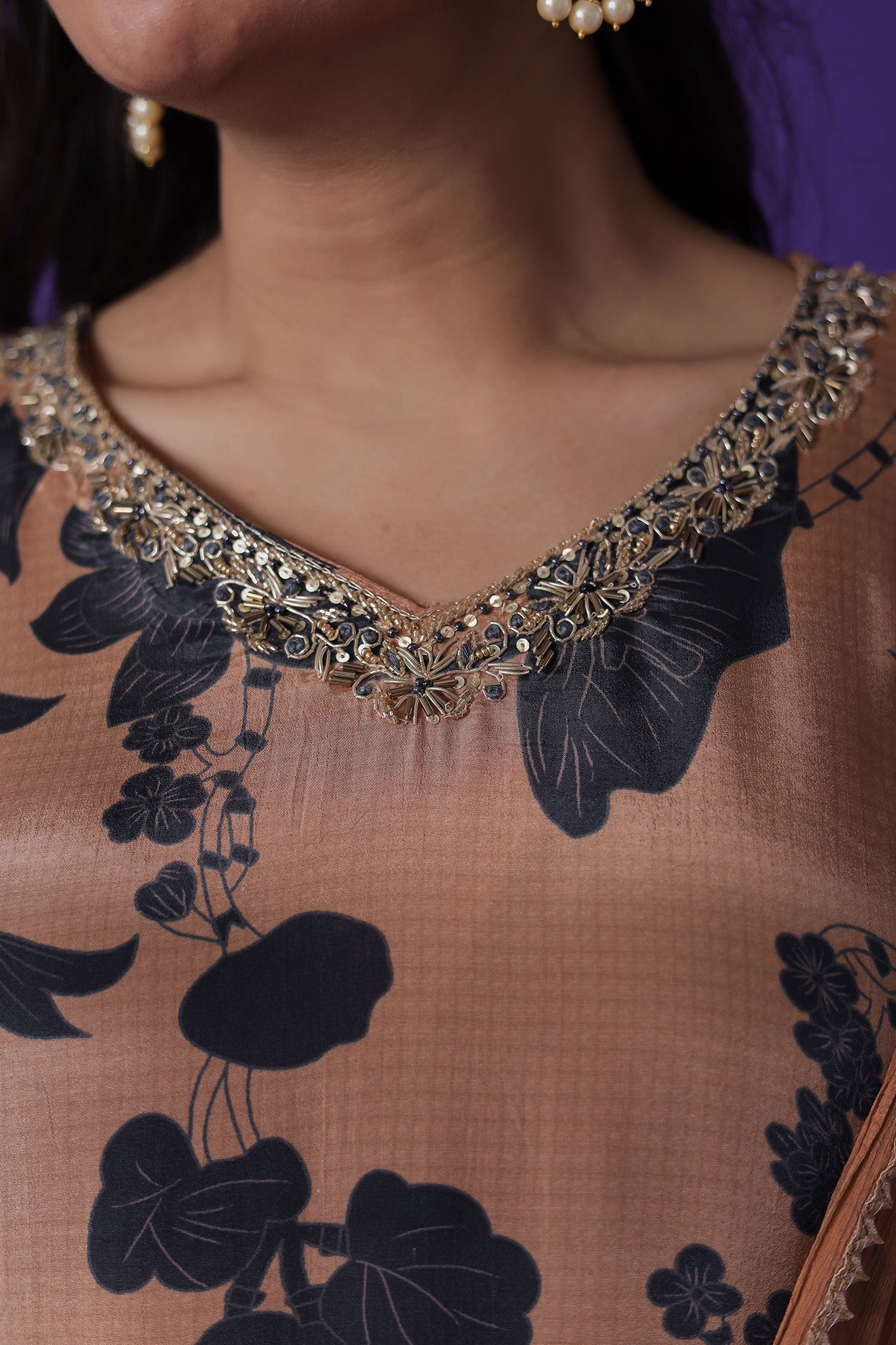 Printed Silk Blend Kurta Set with Embroidered work