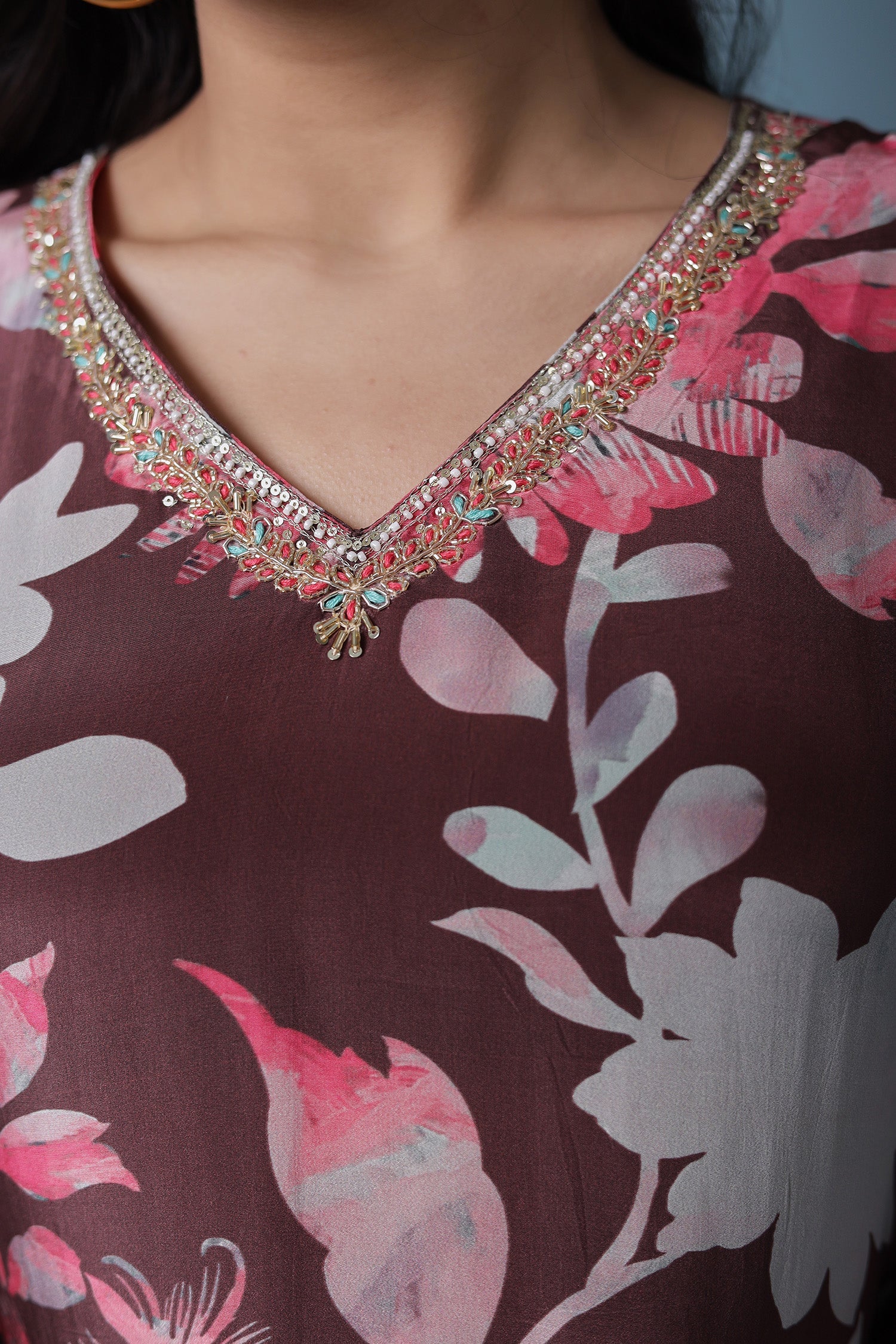 Printed Silk Blend Kurta Set with Embroidered work