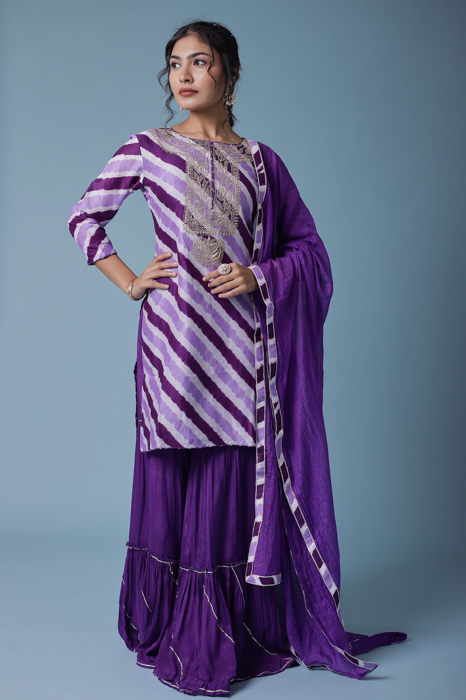 Leheriya Chanderi Sharara Suit with Dori work