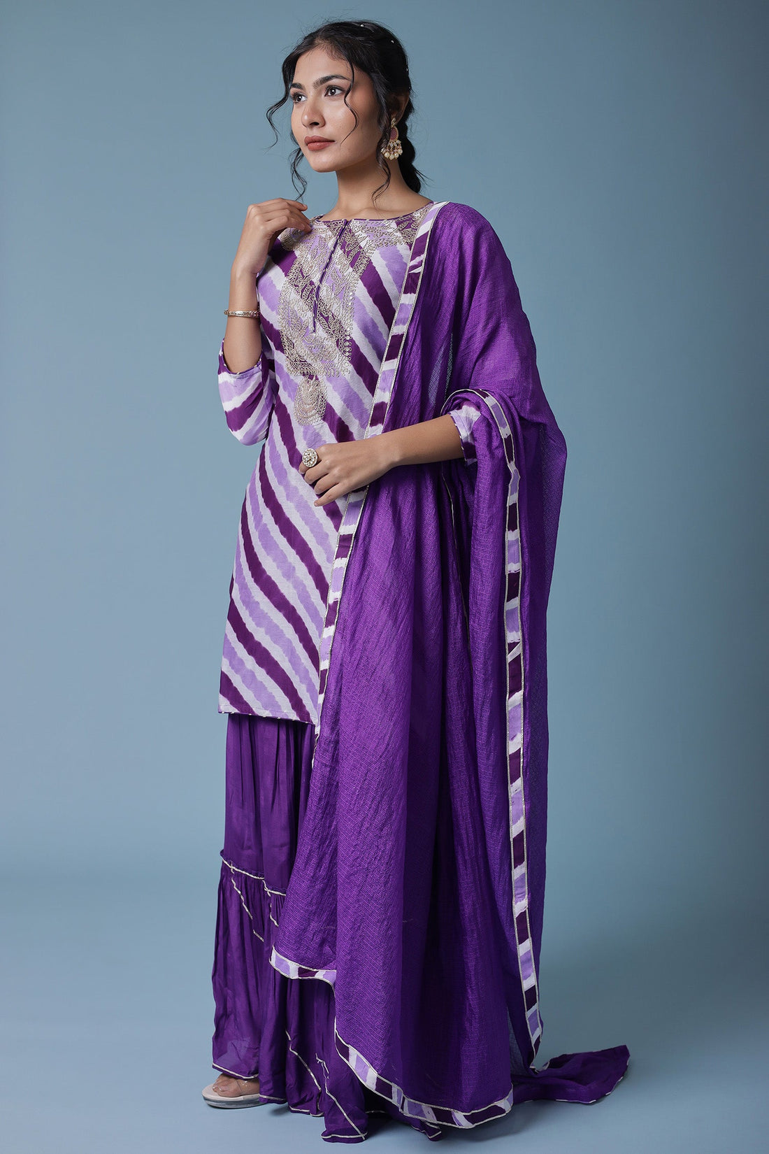 Leheriya Chanderi Sharara Suit with Dori work