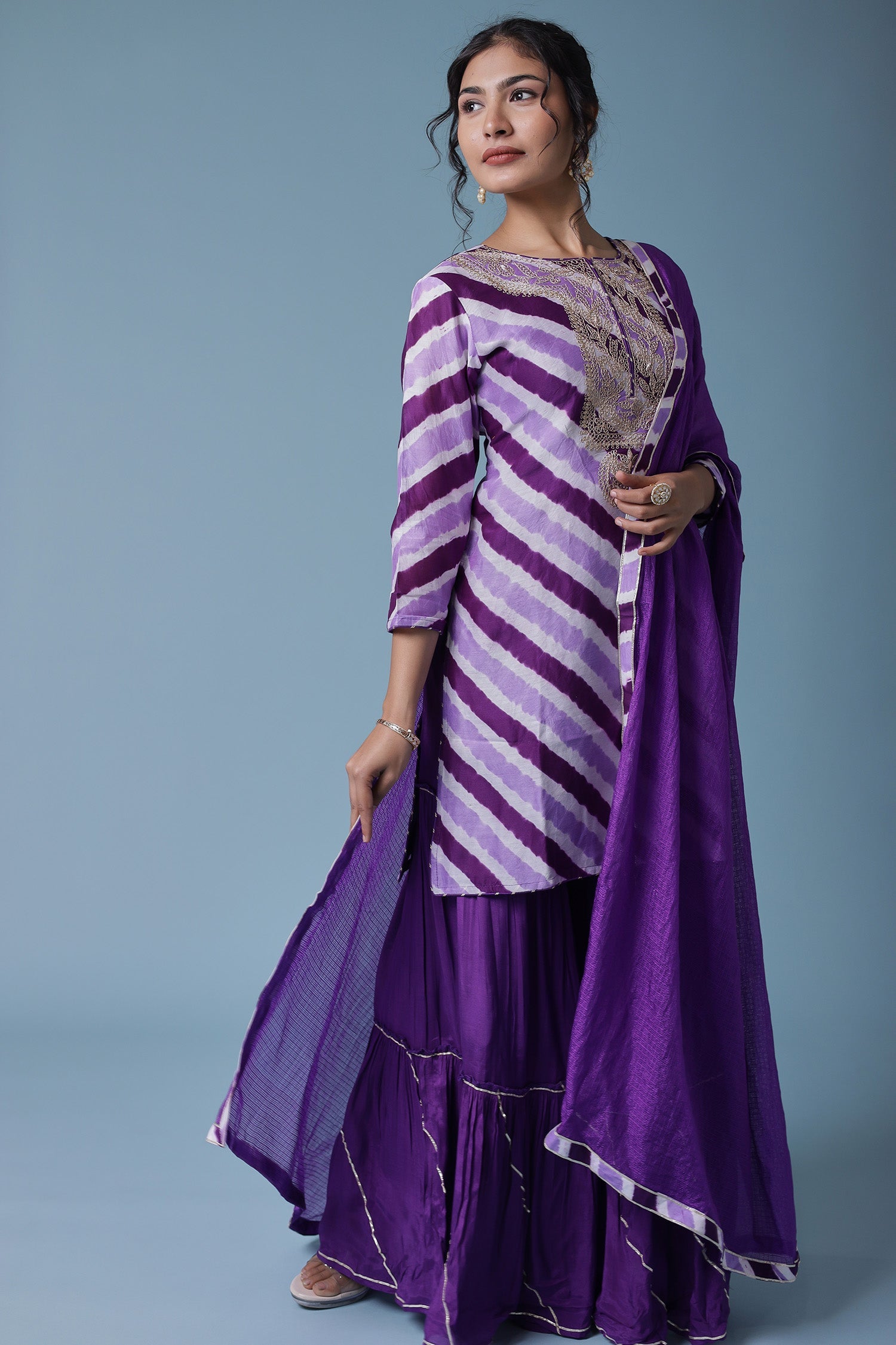 Leheriya Chanderi Sharara Suit with Dori work