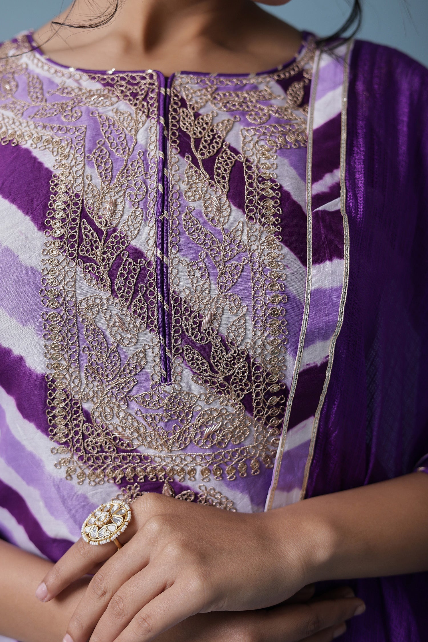 Leheriya Chanderi Sharara Suit with Dori work