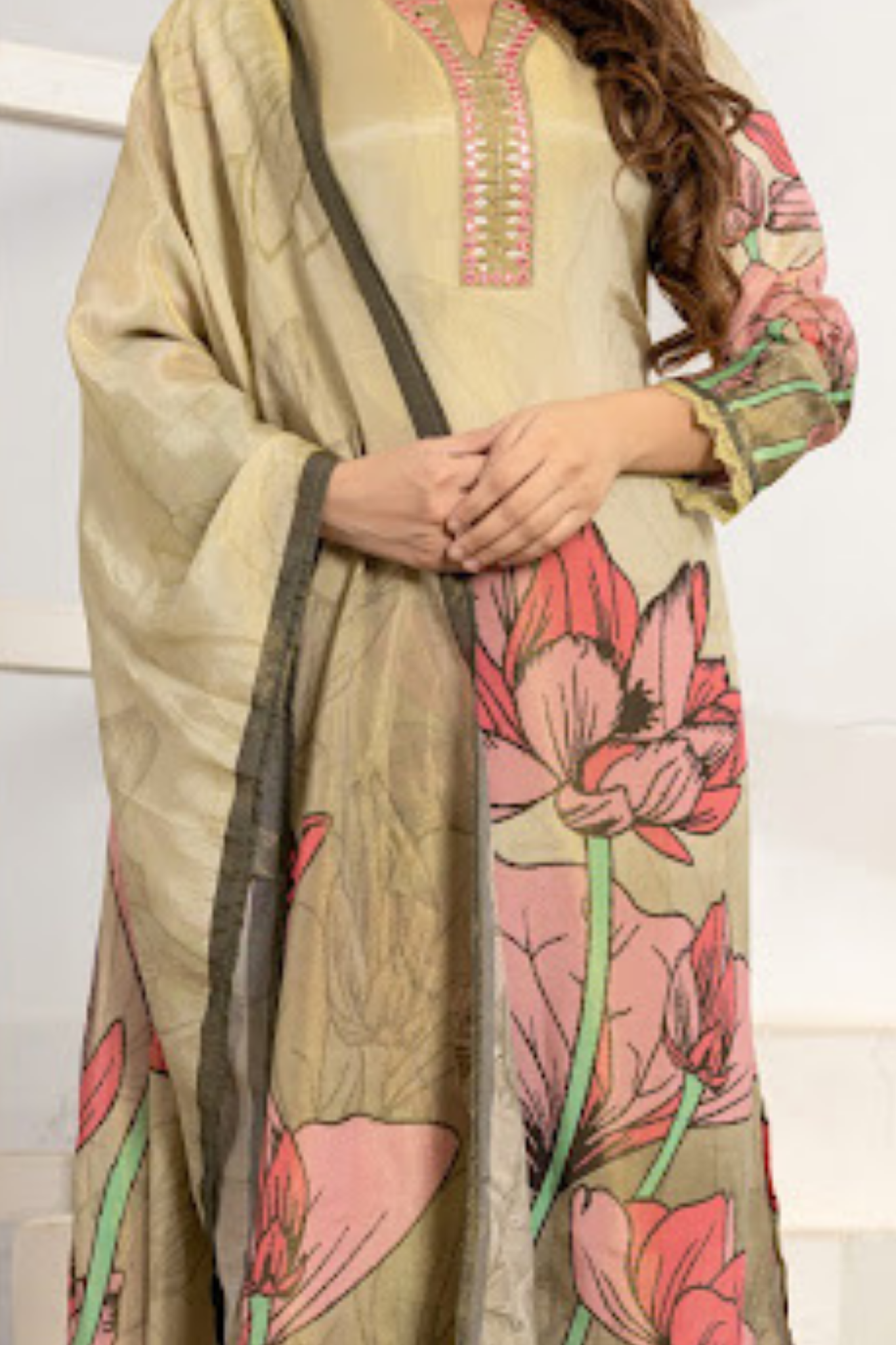 Printed Shimmer Silk Kurta with Embroidered work