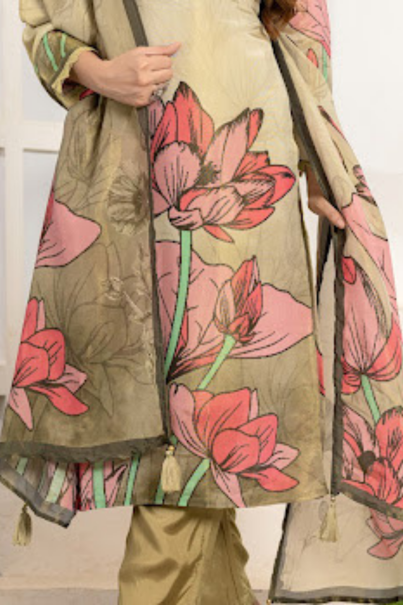 Printed Shimmer Silk Kurta with Embroidered work