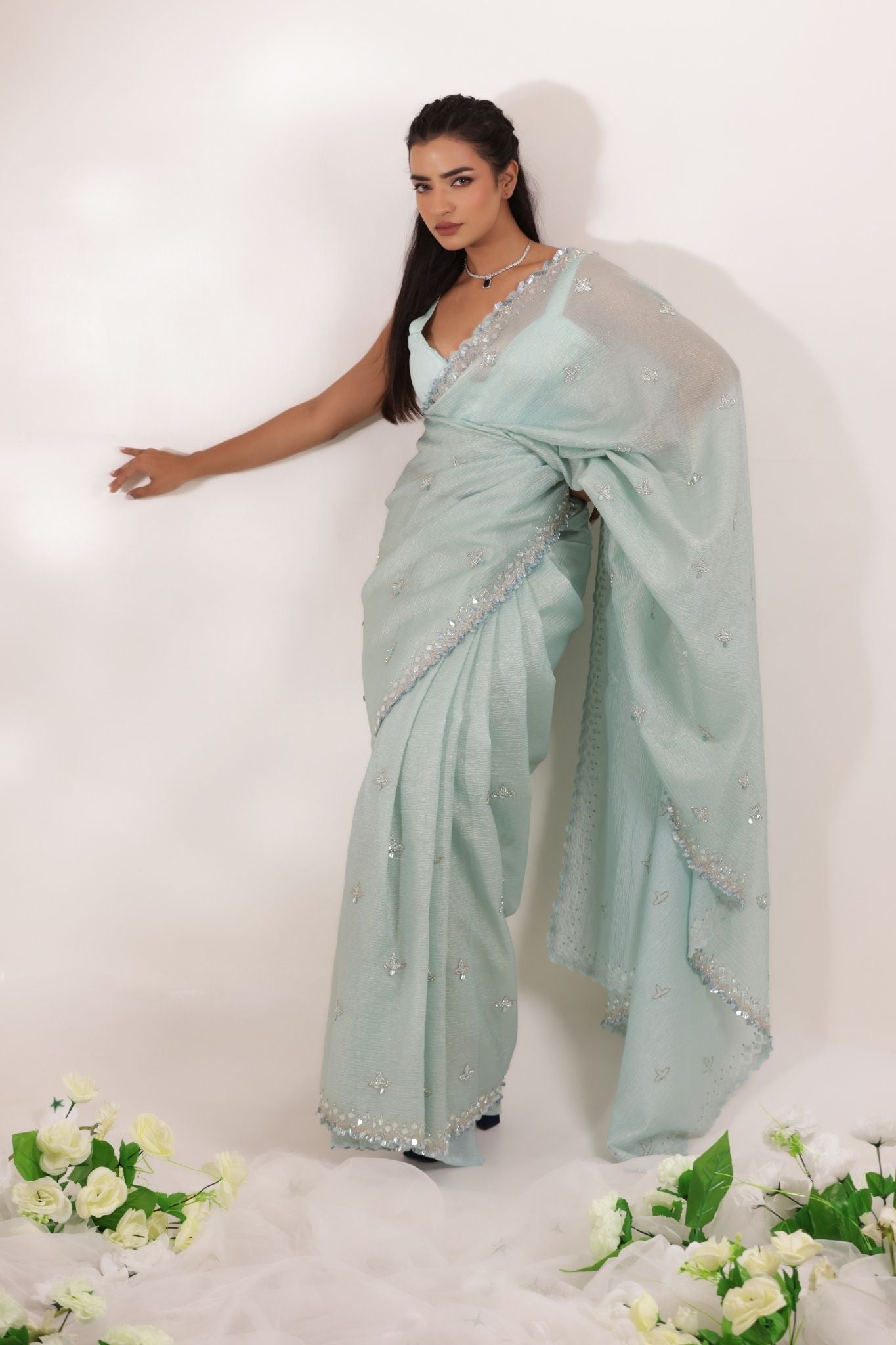 Embellished Tissue Saree Intricate with Sequins Detailing