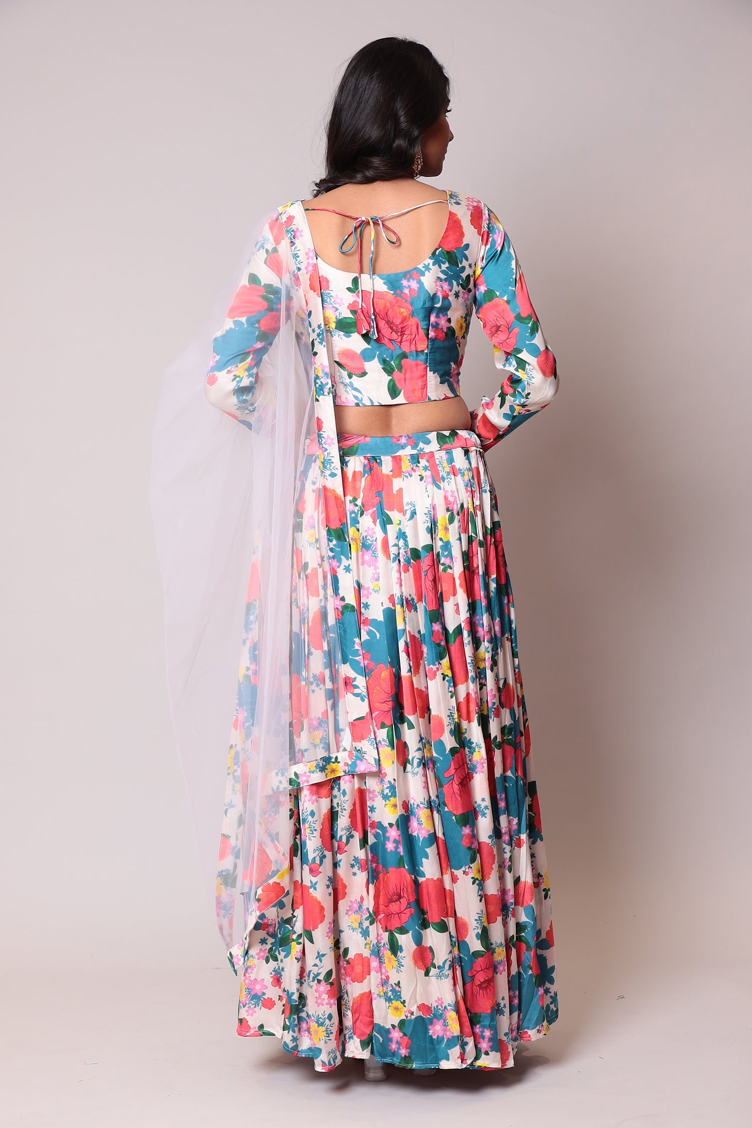 Printed Satin Lehenga with Cutdana work.