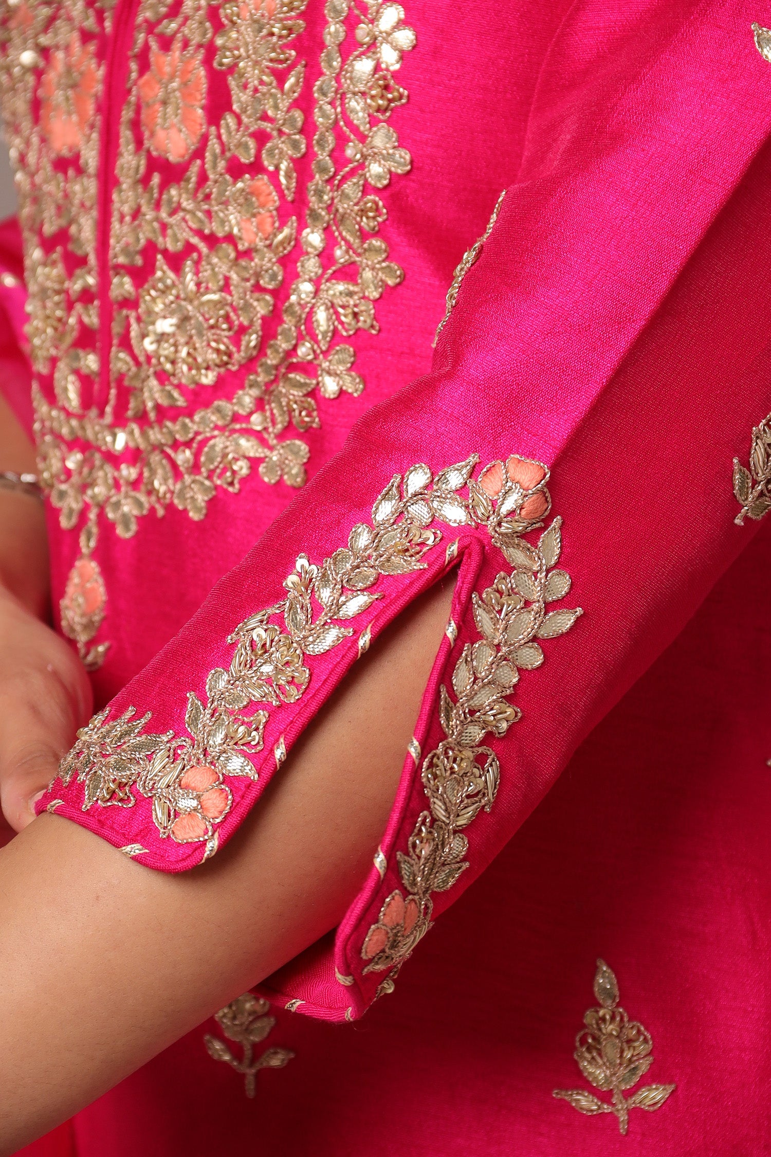 Embroidered Straight Silk Suit with Gota Patti work.