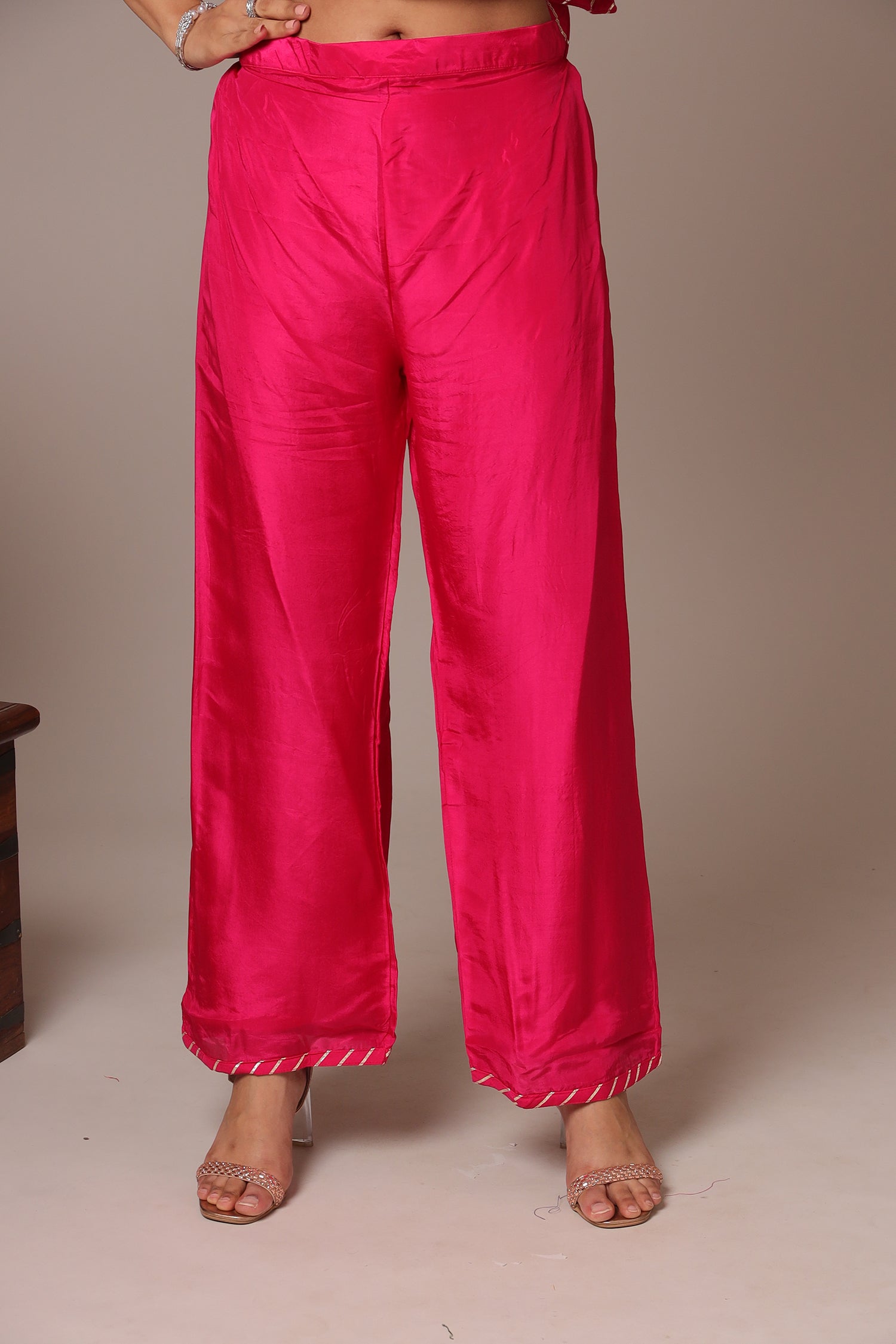 Embroidered Straight Silk Suit with Gota Patti work.