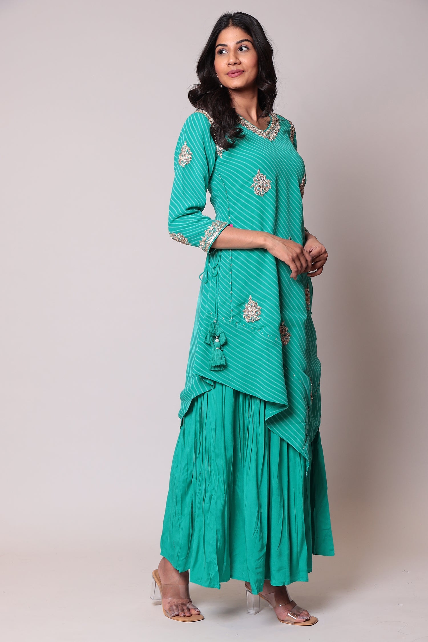 Leheriya Georgette Suit with Gota Patti work.
