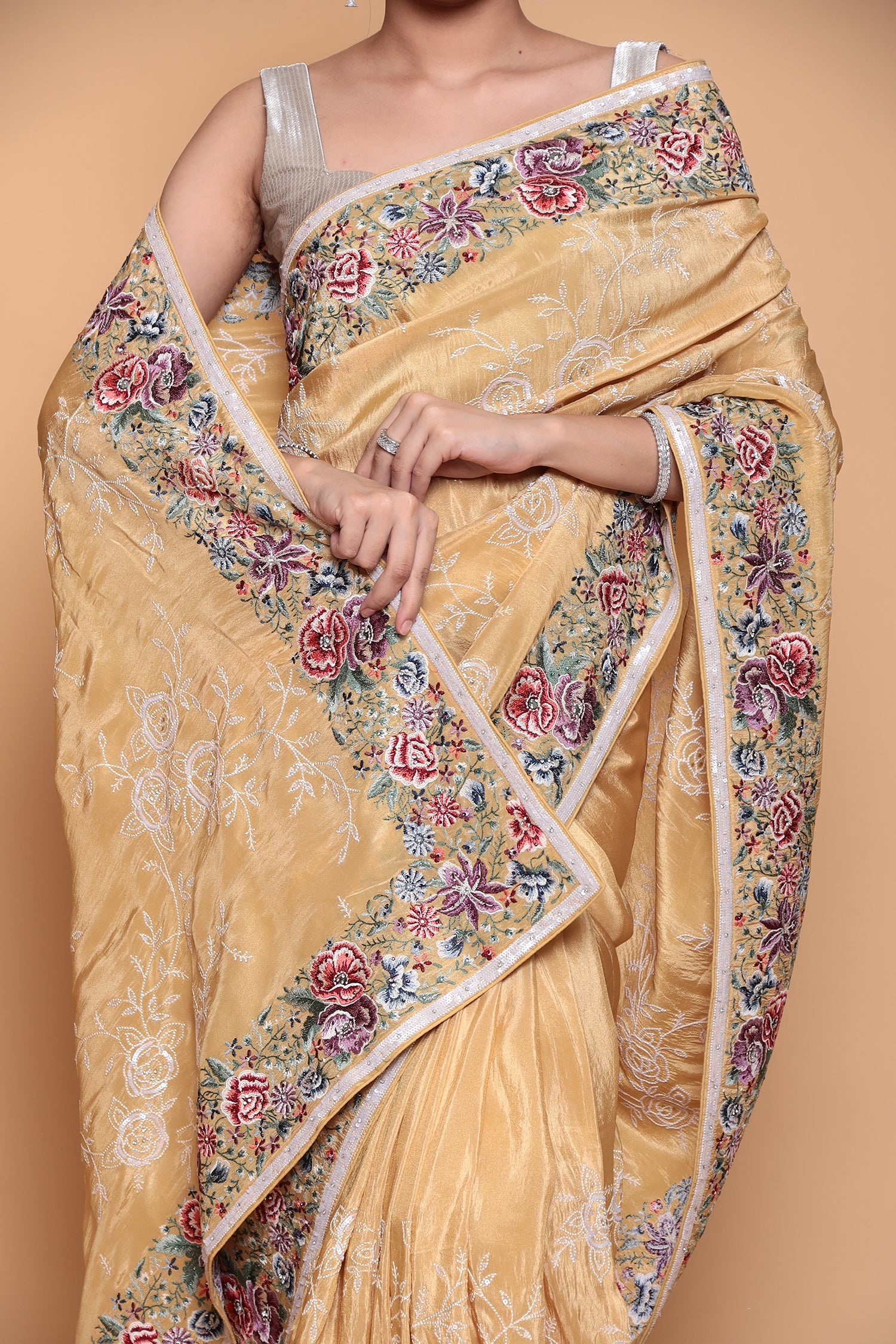 Silk Saree with Sequins, Thread work