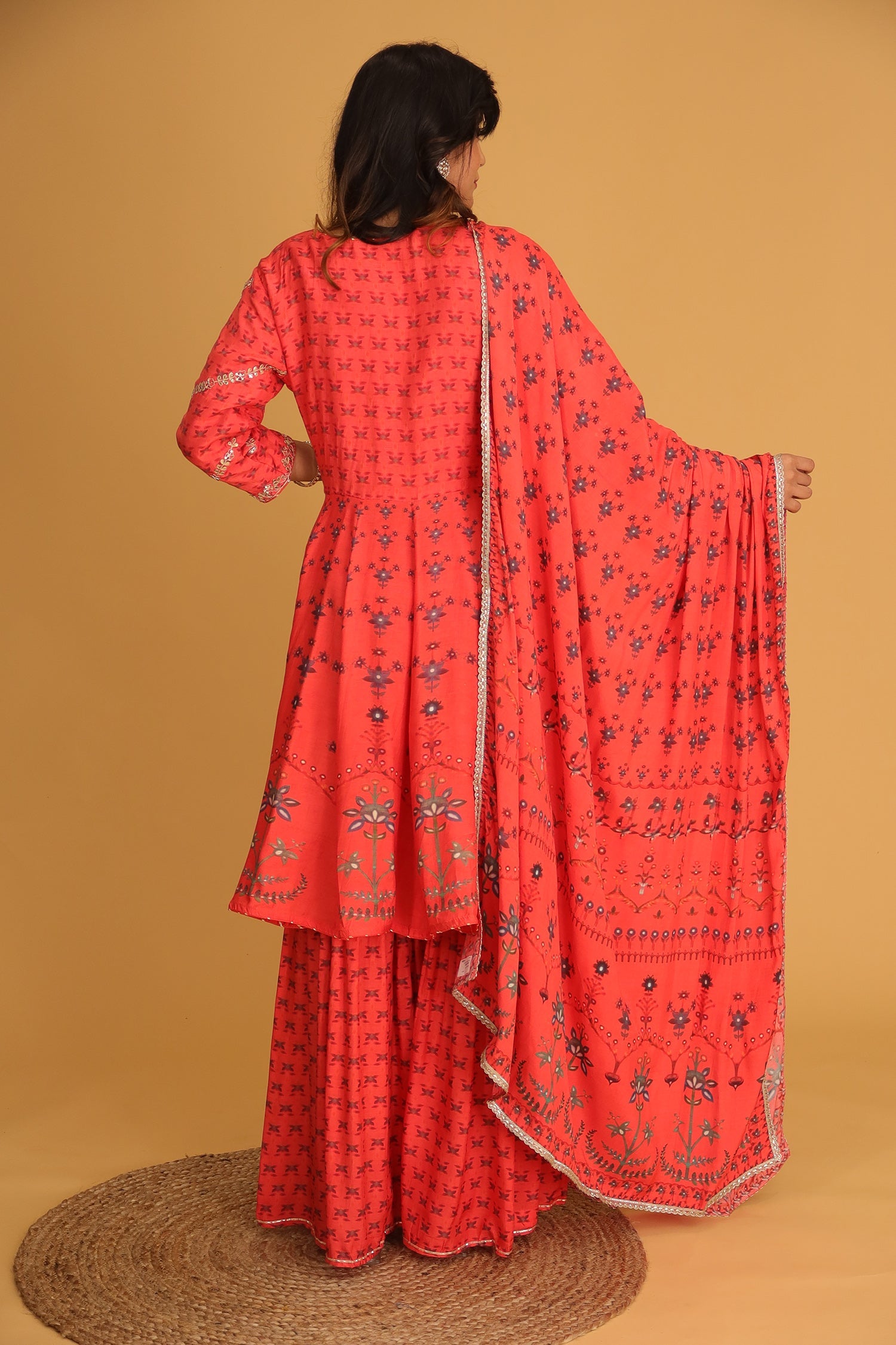 Printed Chanderi Sharara Suit with Gota Patti work.