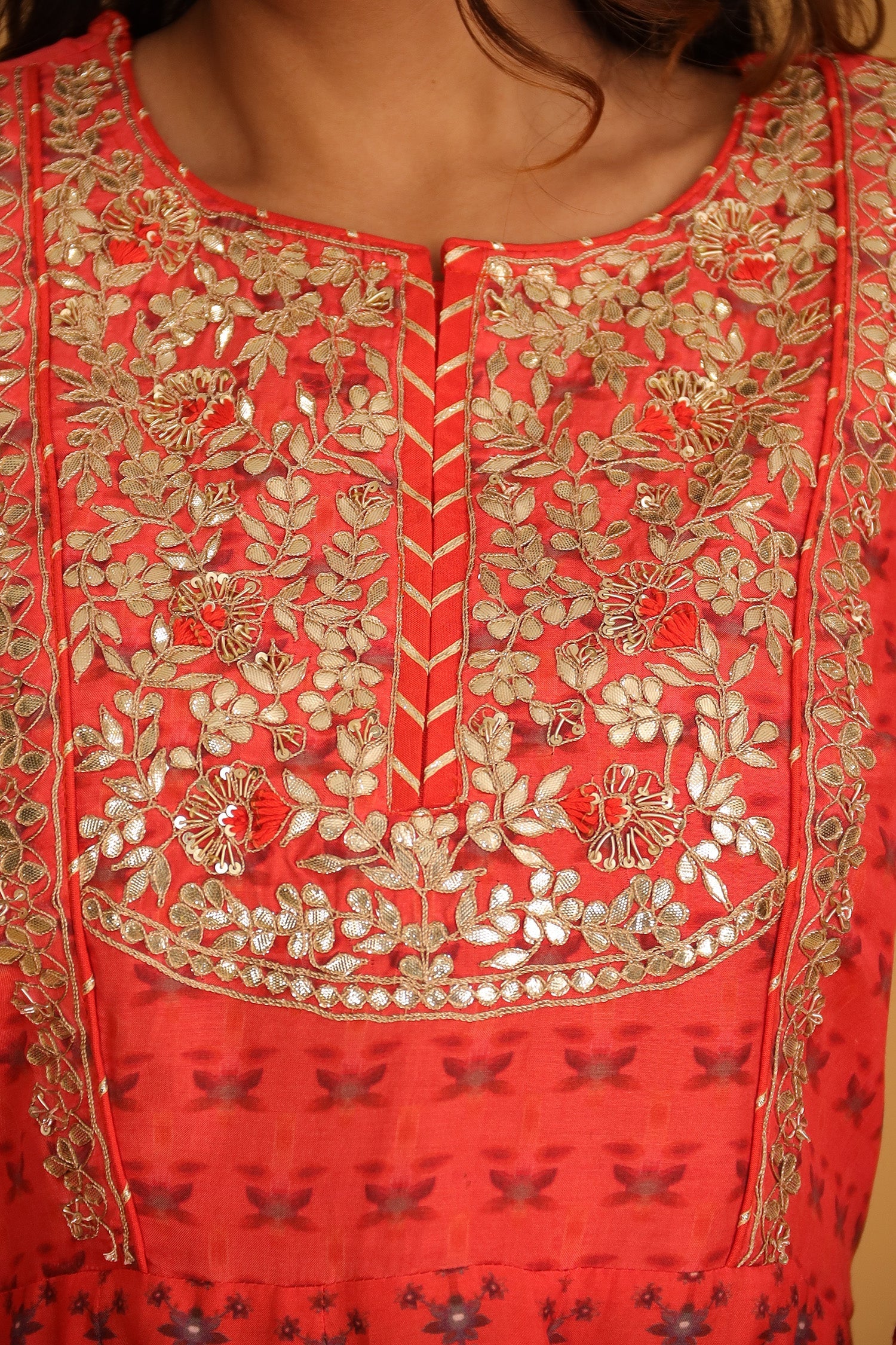 Printed Chanderi Sharara Suit with Gota Patti work.