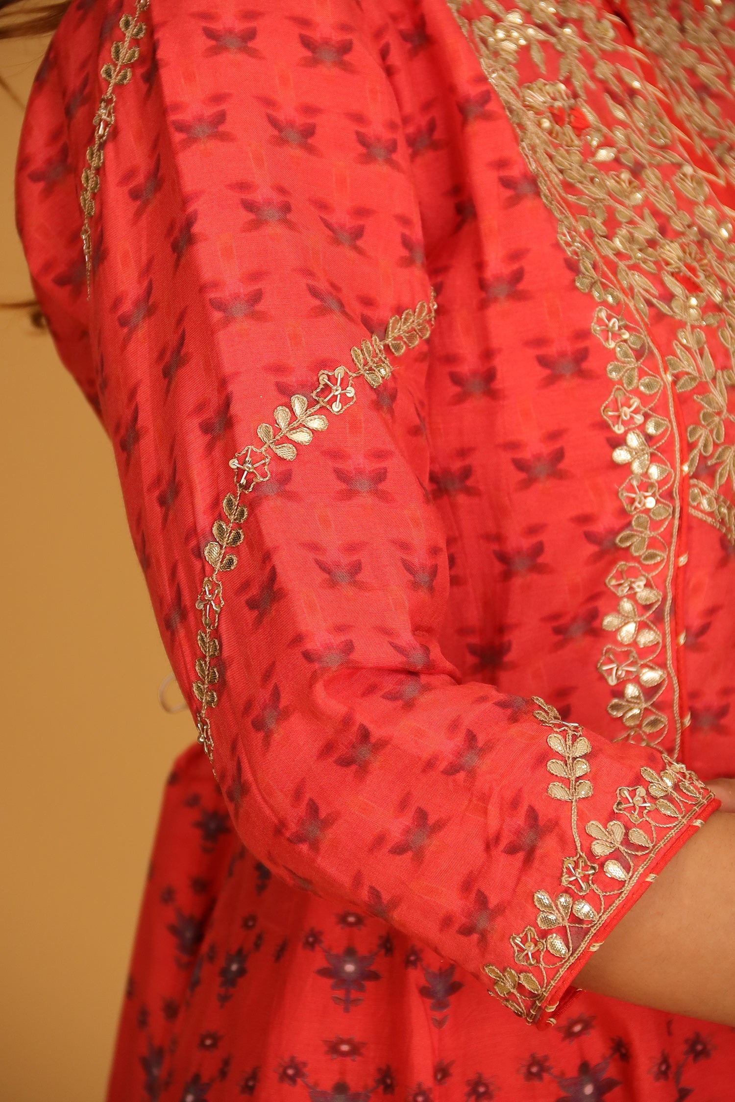 Printed Chanderi Sharara Suit with Gota Patti work.