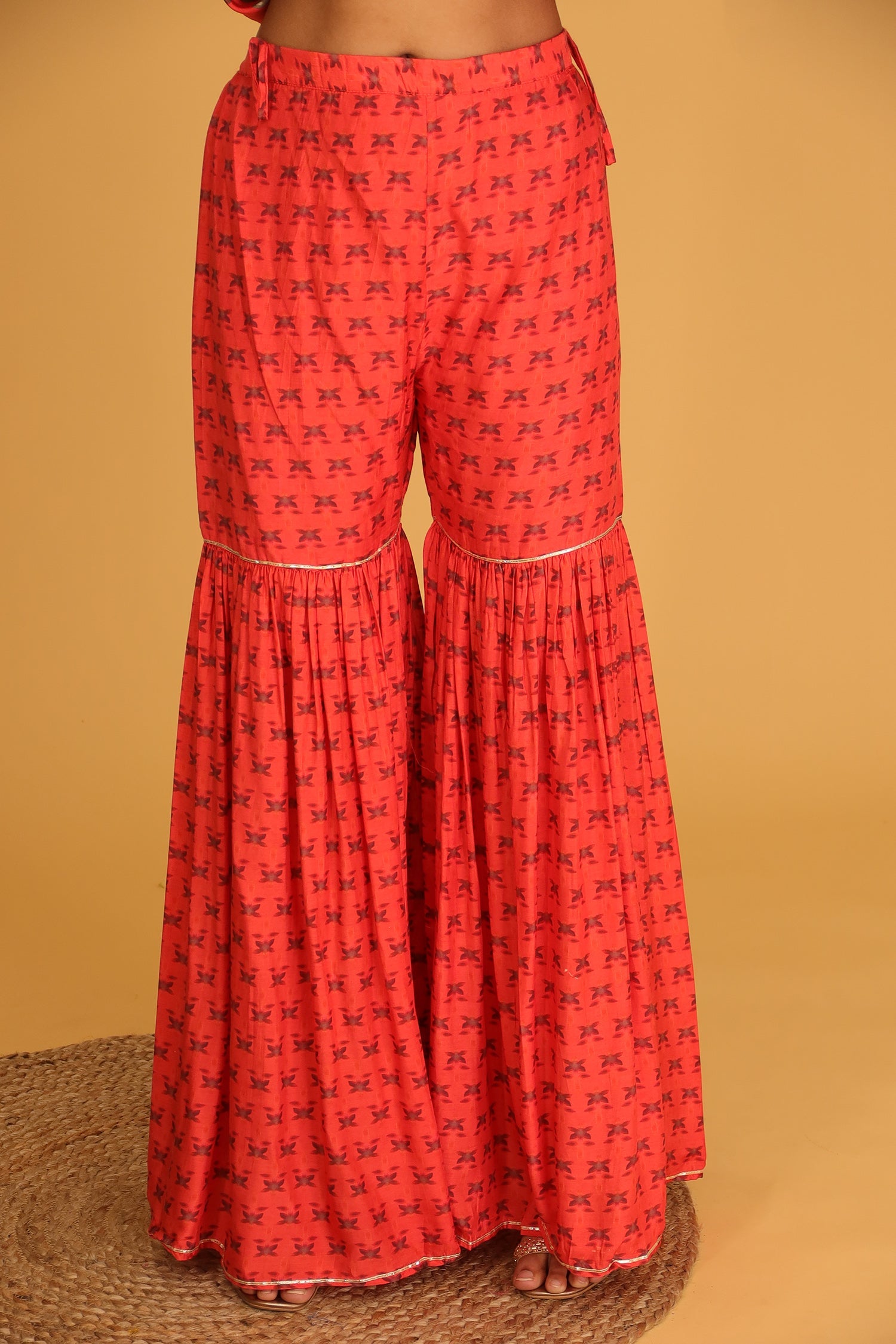 Printed Chanderi Sharara Suit with Gota Patti work.