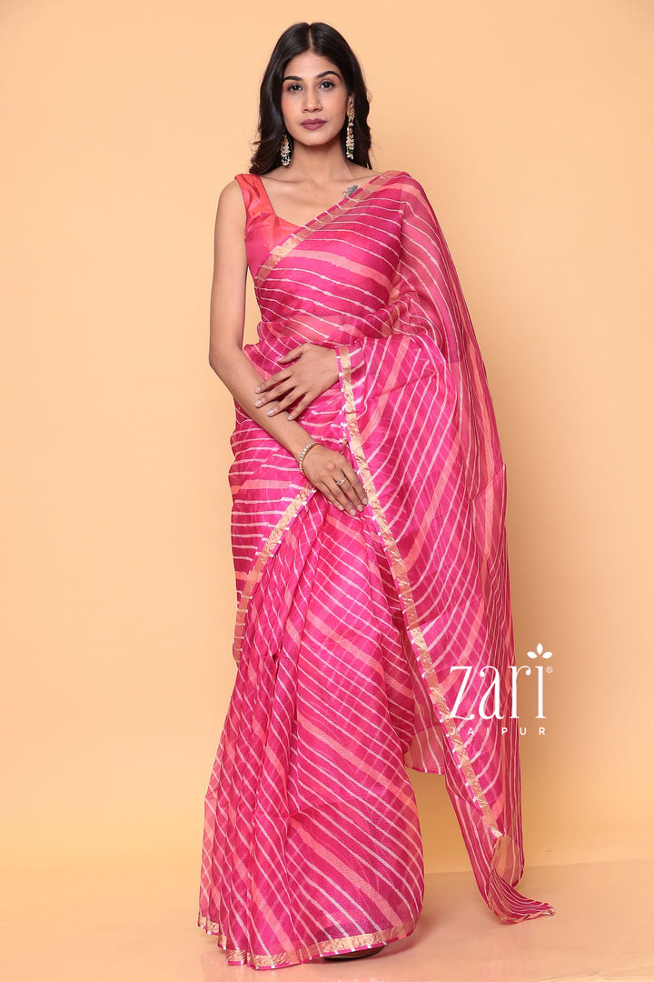 Kota Doria Silk Leheriya Saree with Zari work.
