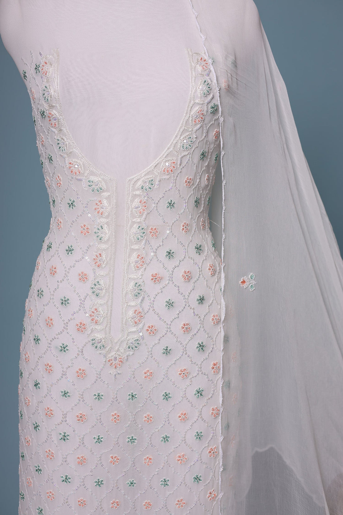Embroidered Chiffon Unstitched Suit with Cutdana and Stone work