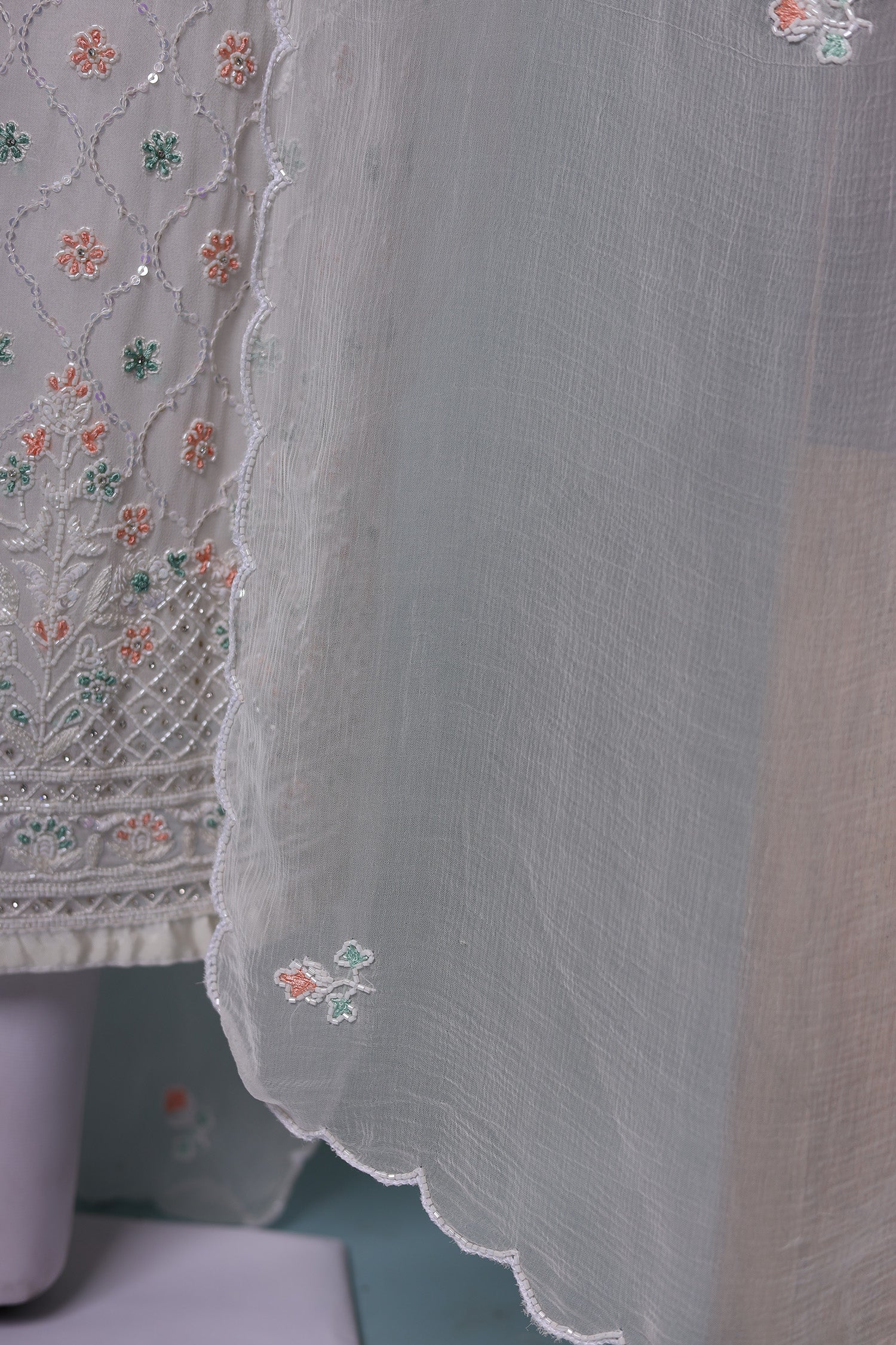 Embroidered Georgette Unstitched Suit with Cutdana and Sequins work