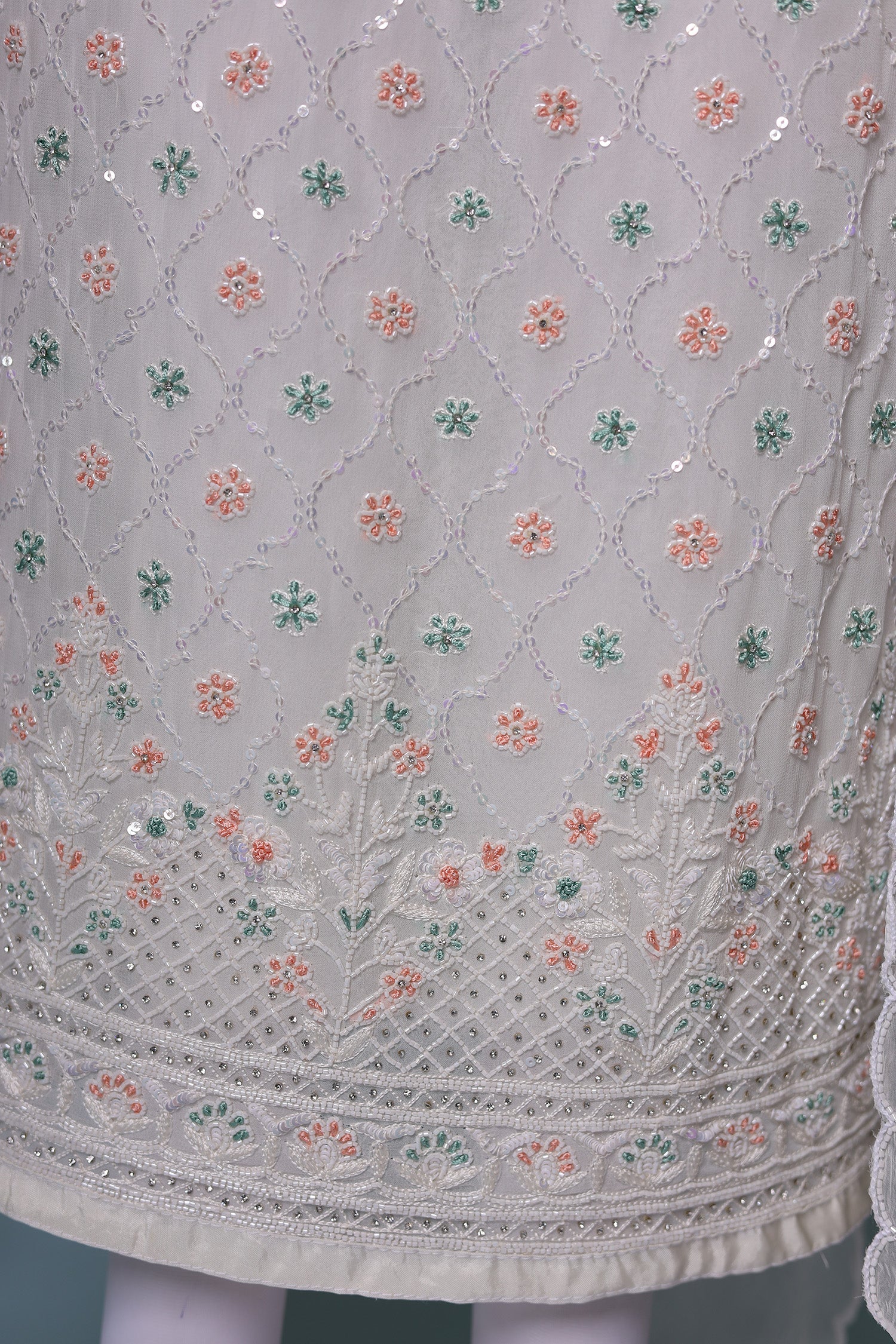 Embroidered Chiffon Unstitched Suit with Cutdana and Stone work