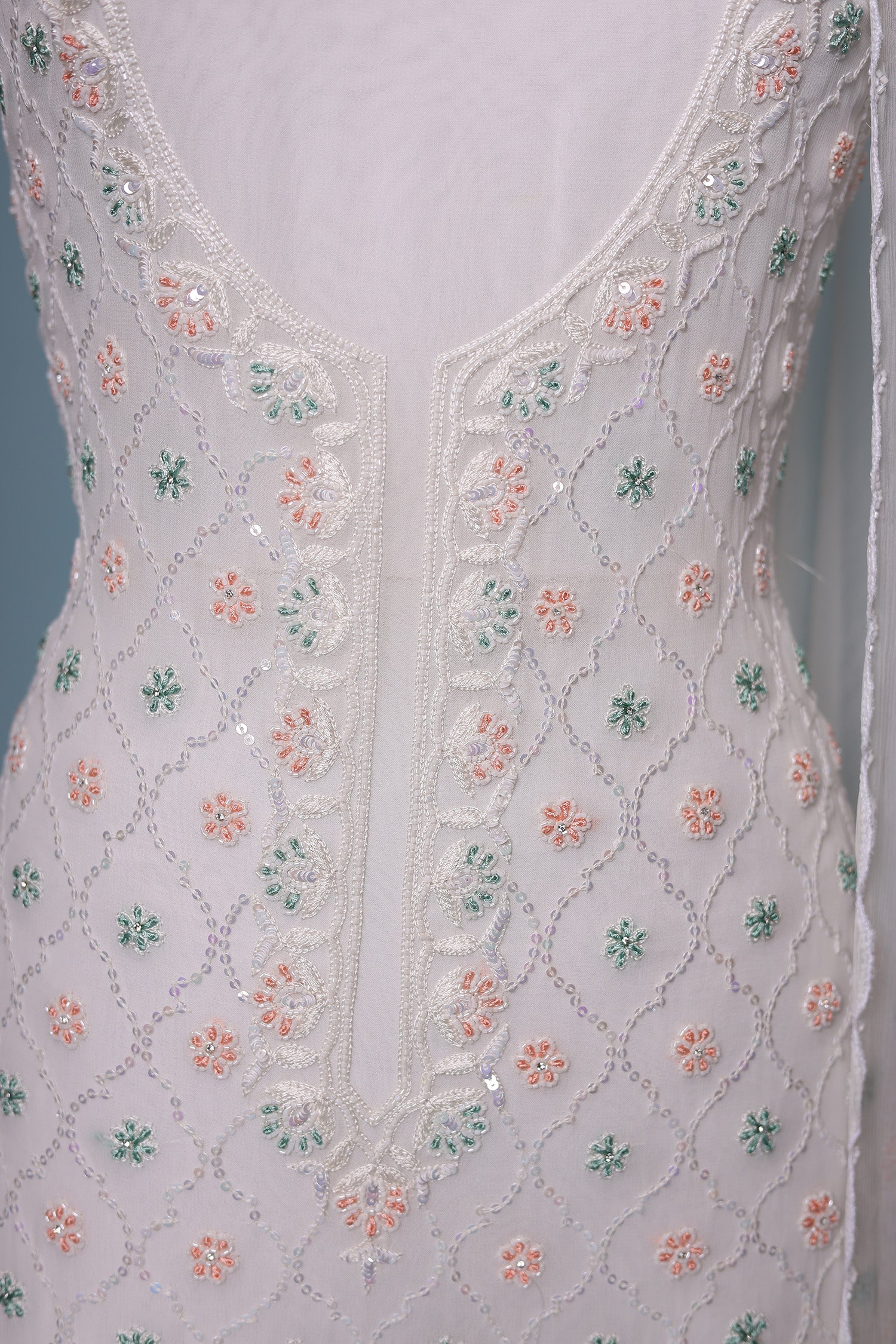 Embroidered Chiffon Unstitched Suit with Cutdana and Stone work