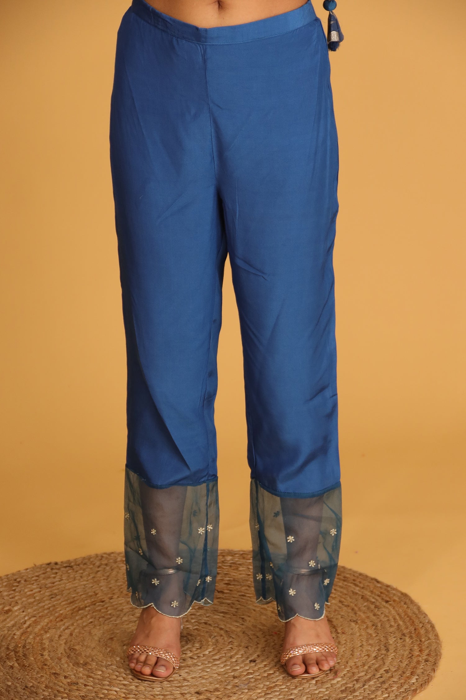 Handloom Chanderi Suit Embroidered with Gota Patti work.