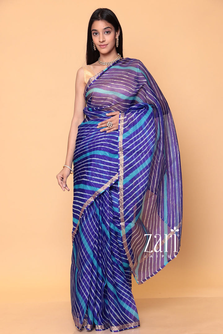 Kota Doria Silk Leheriya Saree with Zari work.