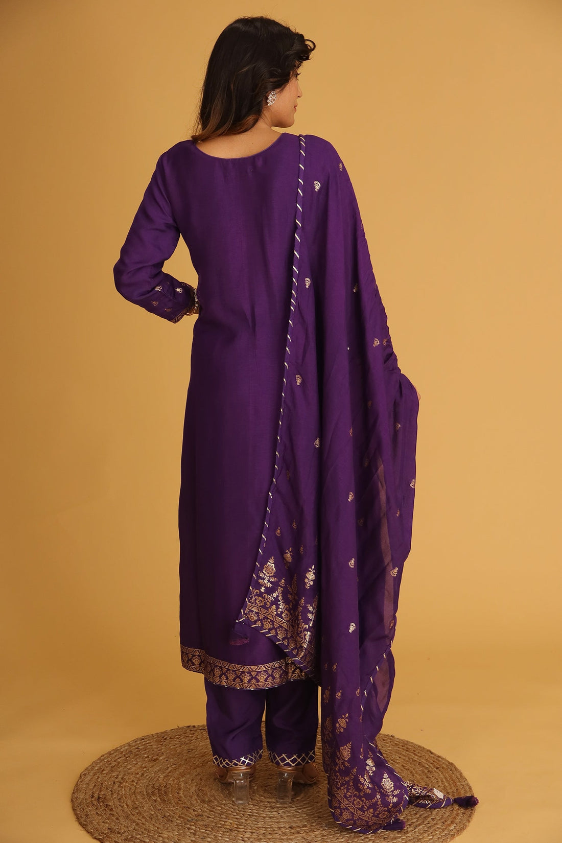 Handloom Chanderi Suit Embroidered with Gota Patti work.
