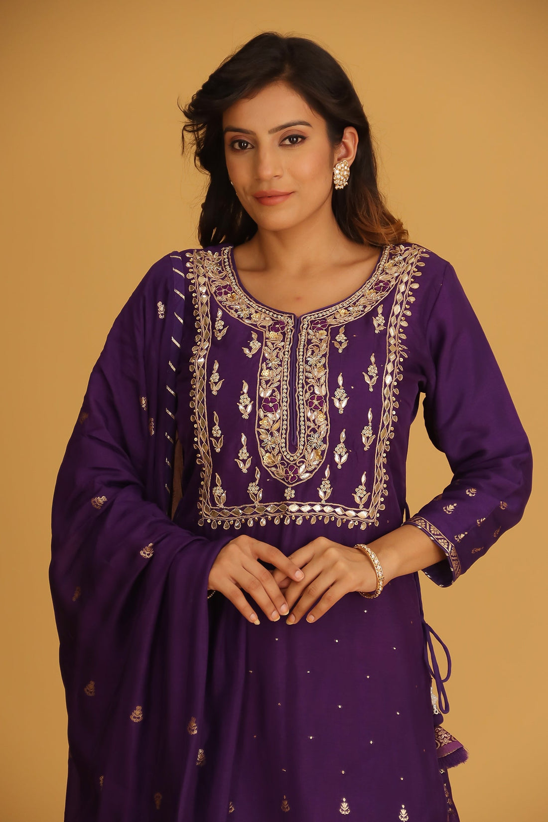 Handloom Chanderi Suit Embroidered with Gota Patti work.
