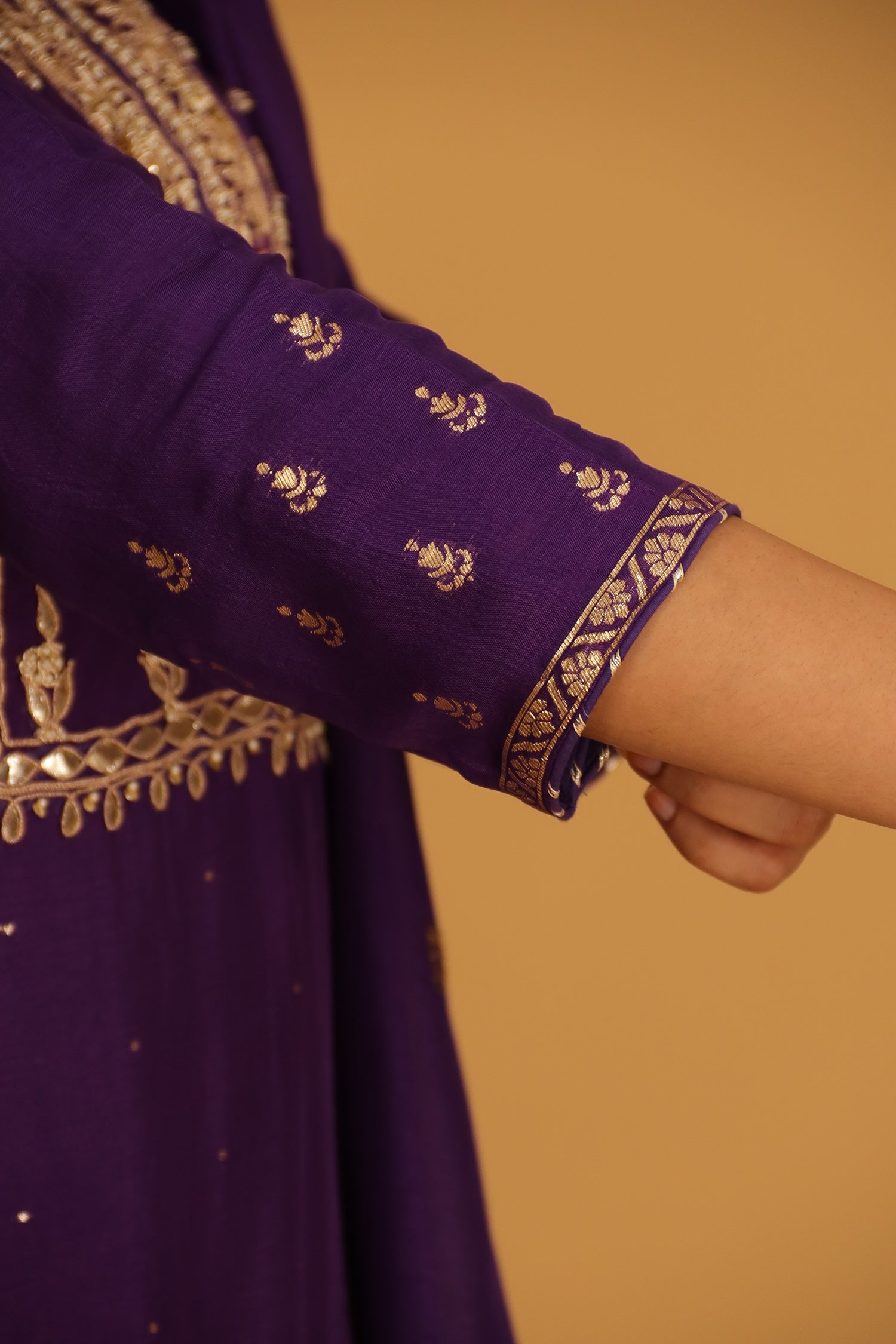 Handloom Chanderi Suit Embroidered with Gota Patti work.