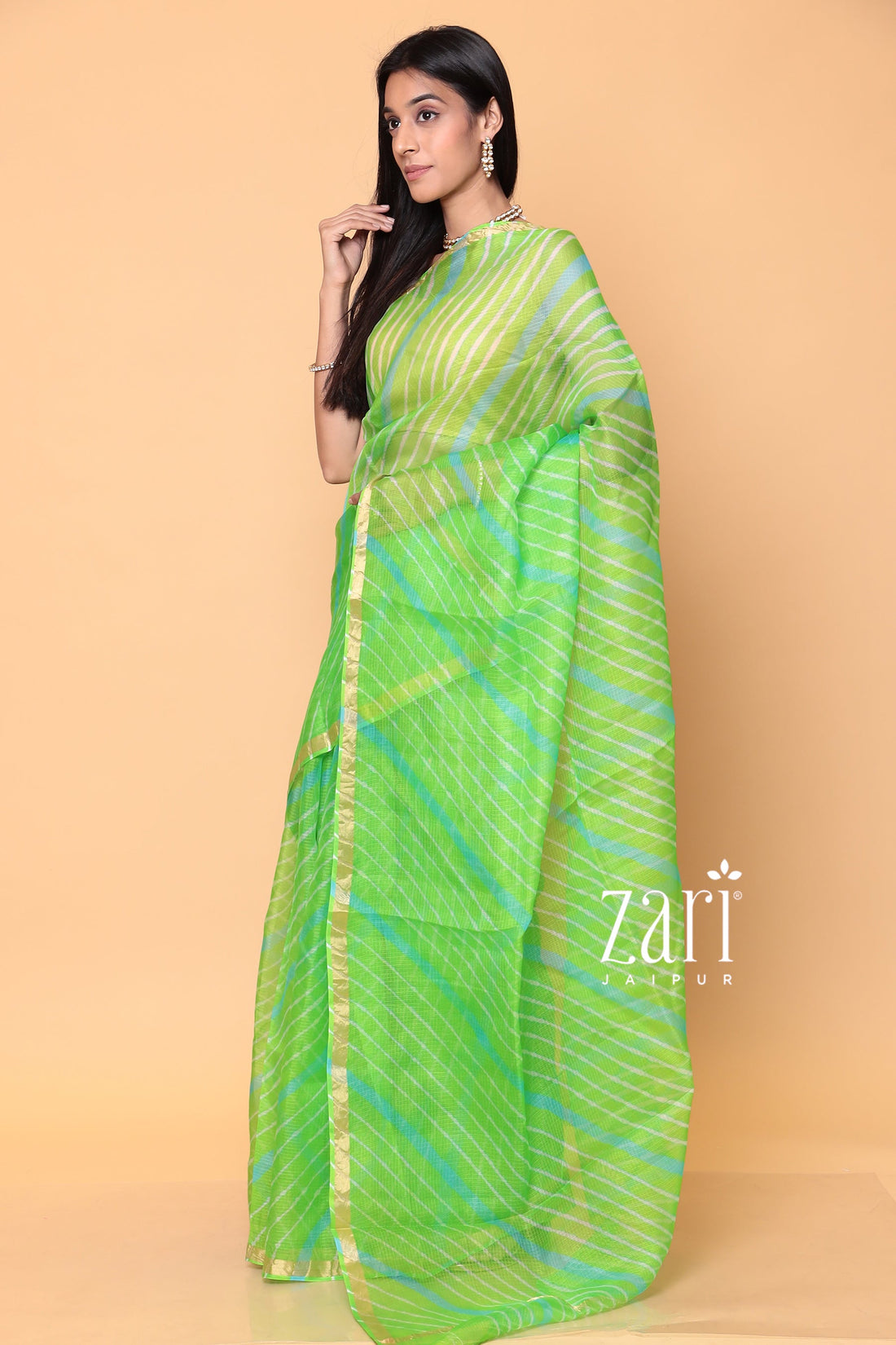 Kota Doria Silk Leheriya Saree with Zari work.