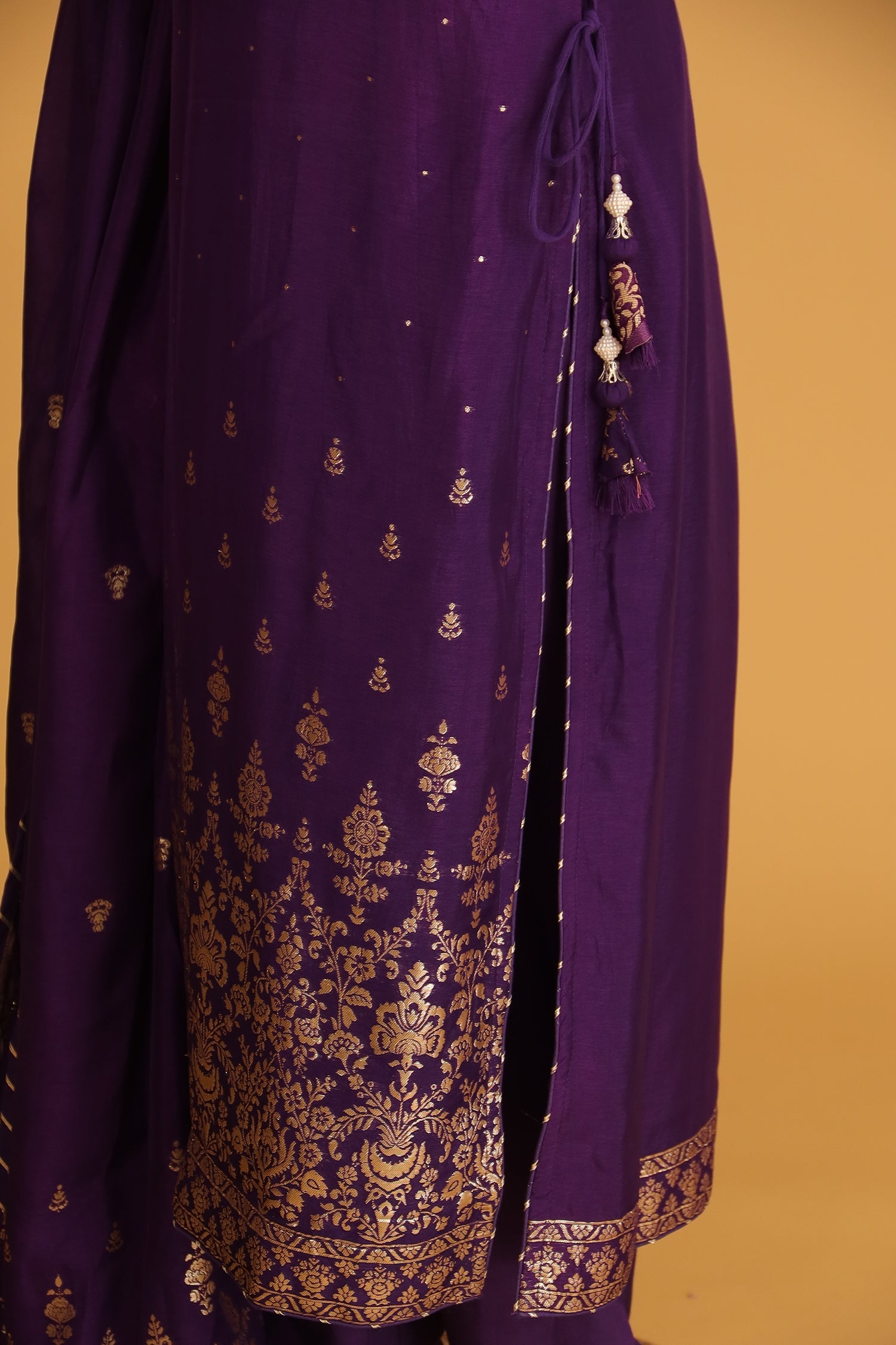 Handloom Chanderi Suit Embroidered with Gota Patti work.