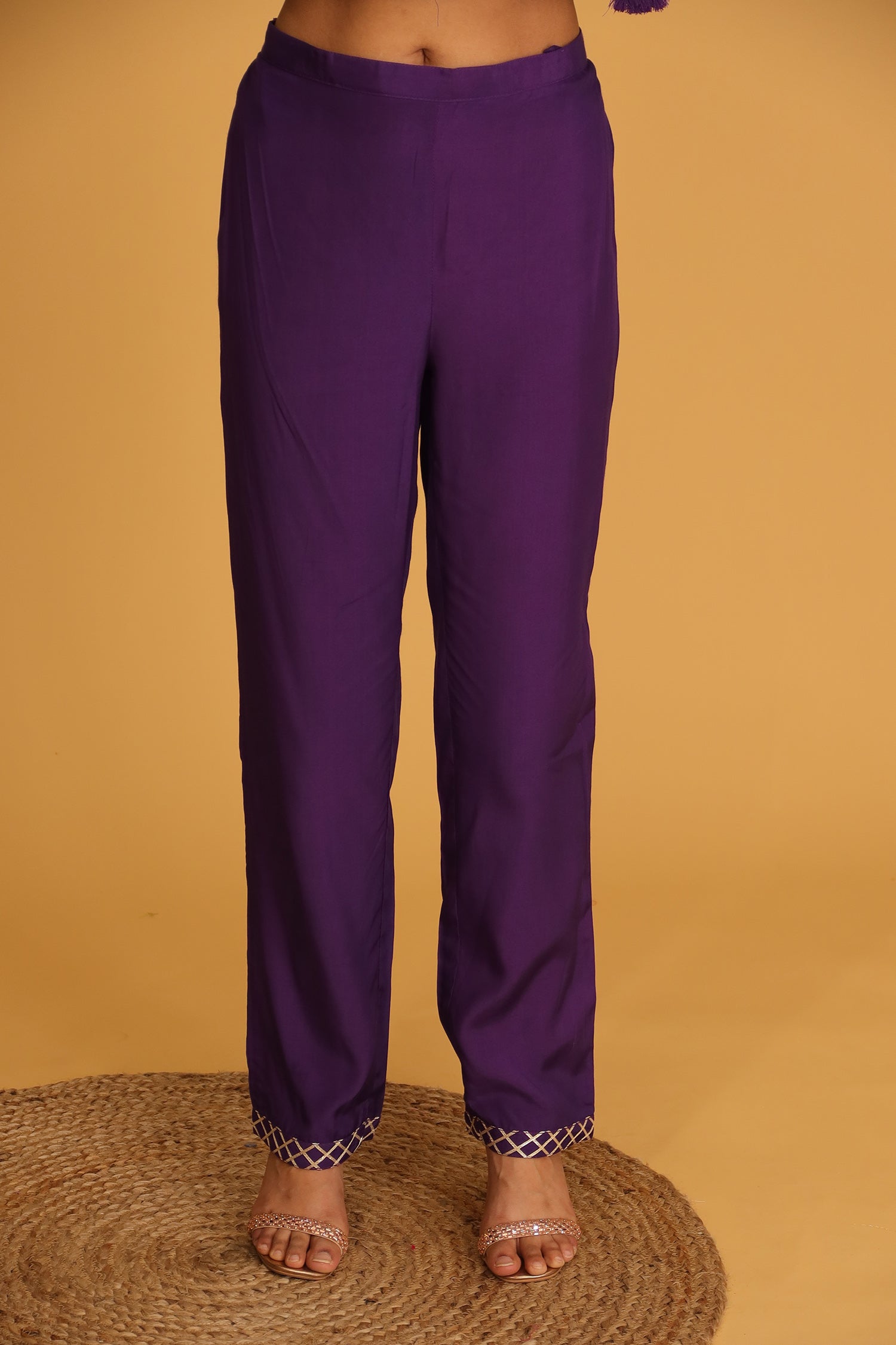 Handloom Chanderi Suit Embroidered with Gota Patti work.