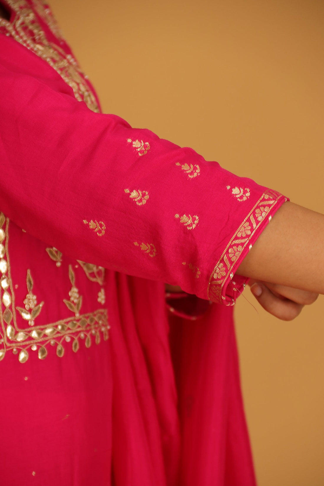Handloom Chanderi Suit Embroidered with Gota Patti work.