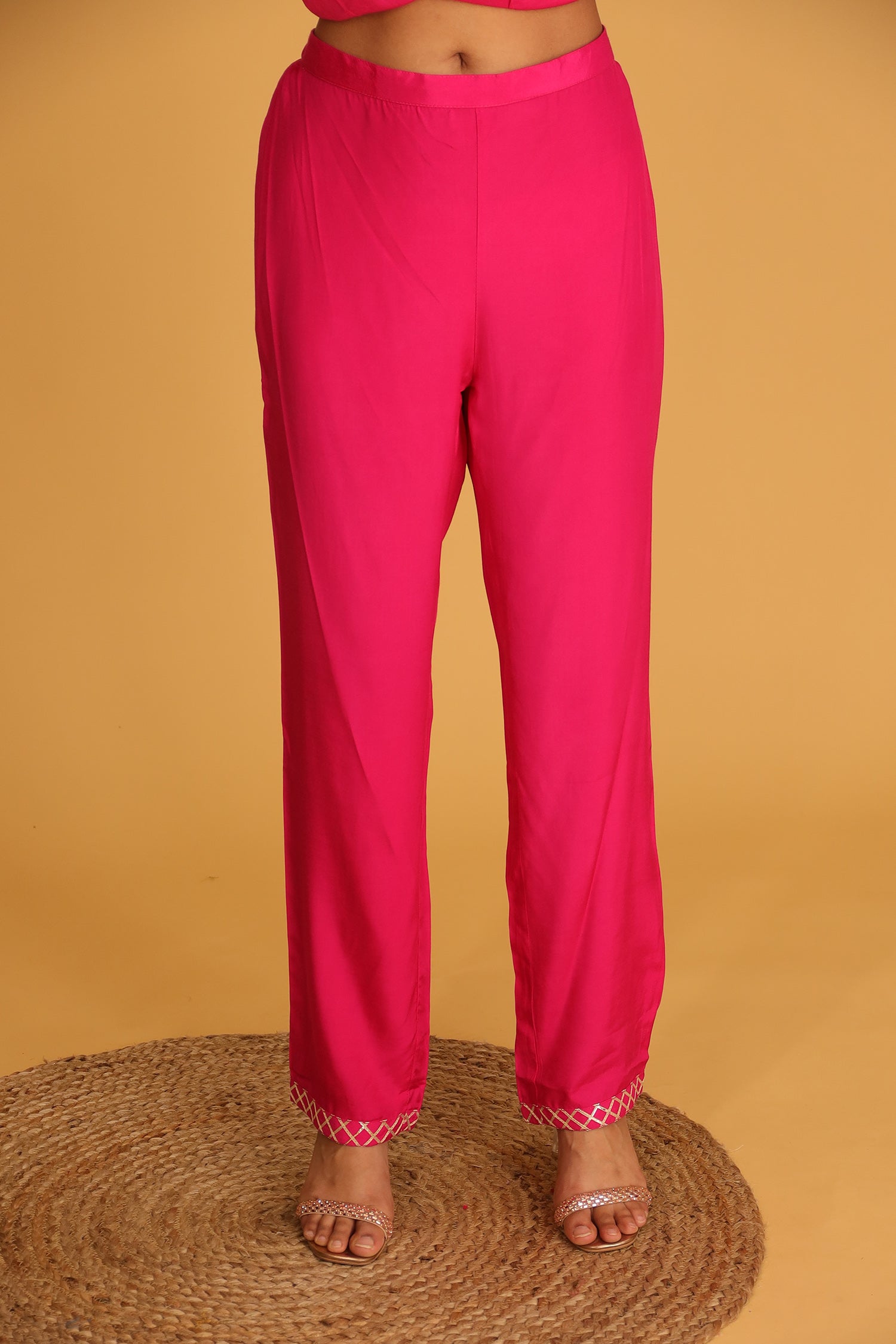 Handloom Chanderi Suit Embroidered with Gota Patti work.