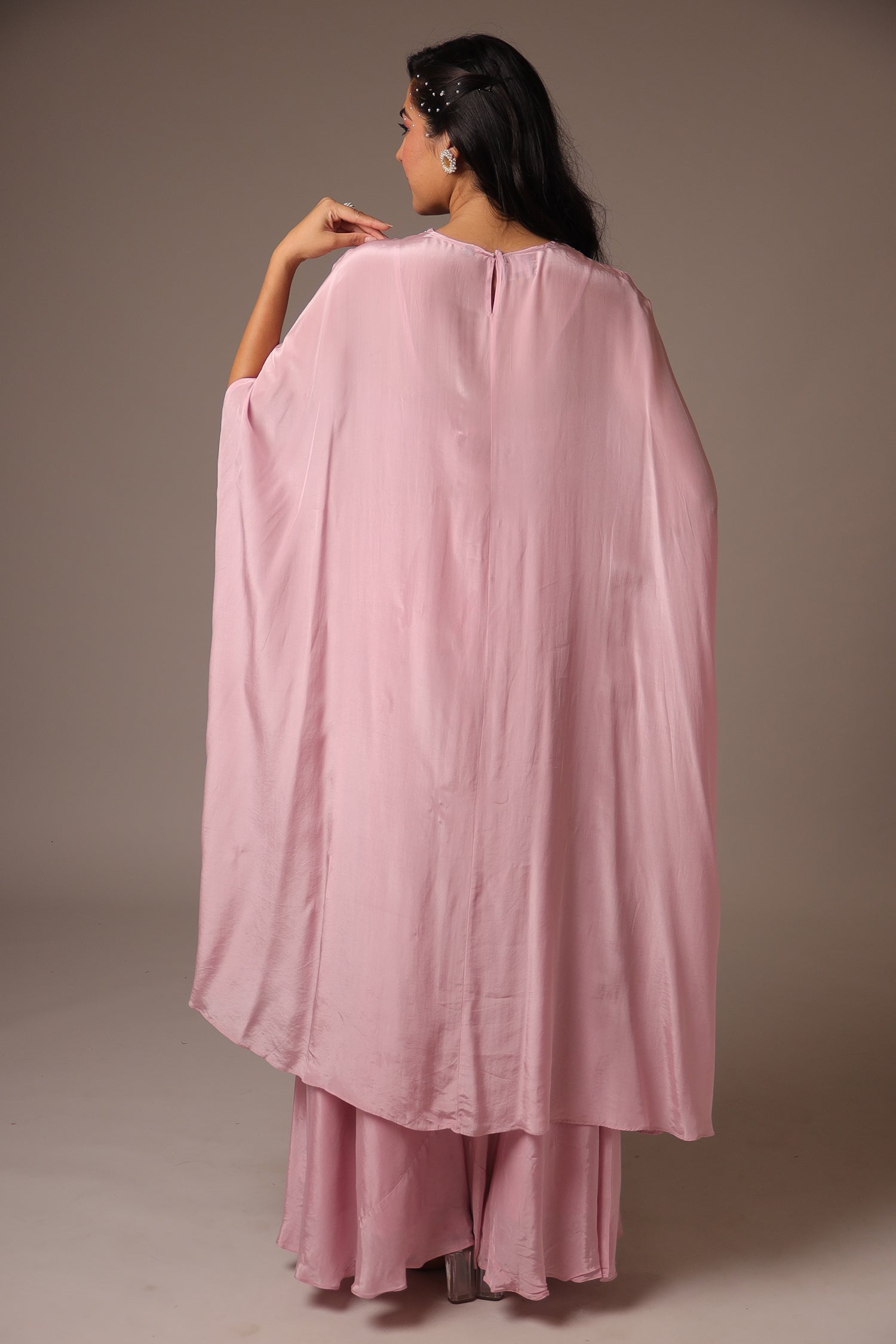 Exquisite Pearl Embroidered Silk Indowestern Jacket with Flared Sleeves