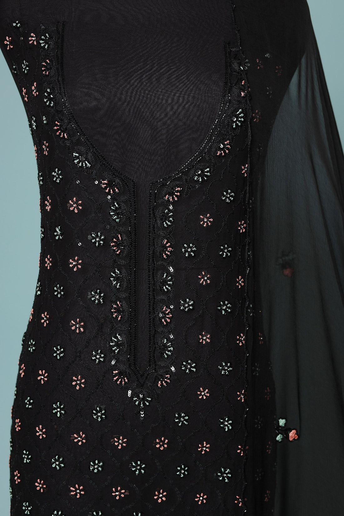 Embroidered Chiffon Unstitched Suit with Cutdana and Stone work